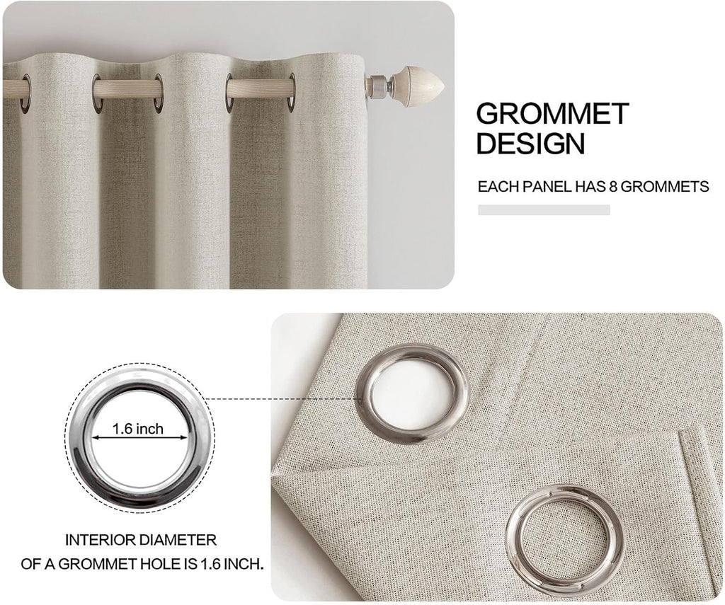 Miulee 100% Blackout Linen Curtains for Bedroom Thermal Insulated Cobblestone Grommet Room Darkening Curtains & Drapes for Living Room Nurs…