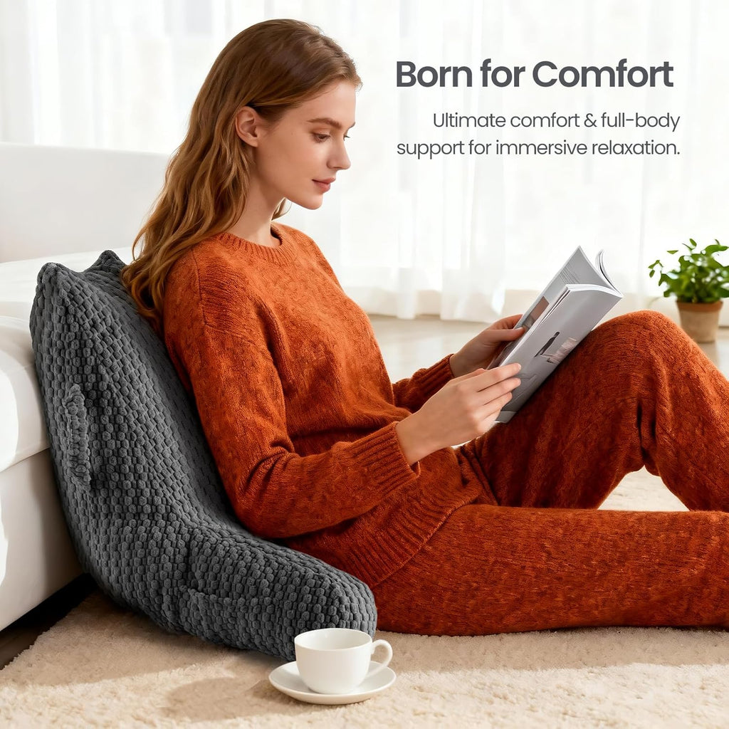 Yagamo Standard Reading Pillow for Bed Sitting Up, Backrest Pillow with Shredded Memory Foam Filling, Back Support Cushion, Bed Rest…