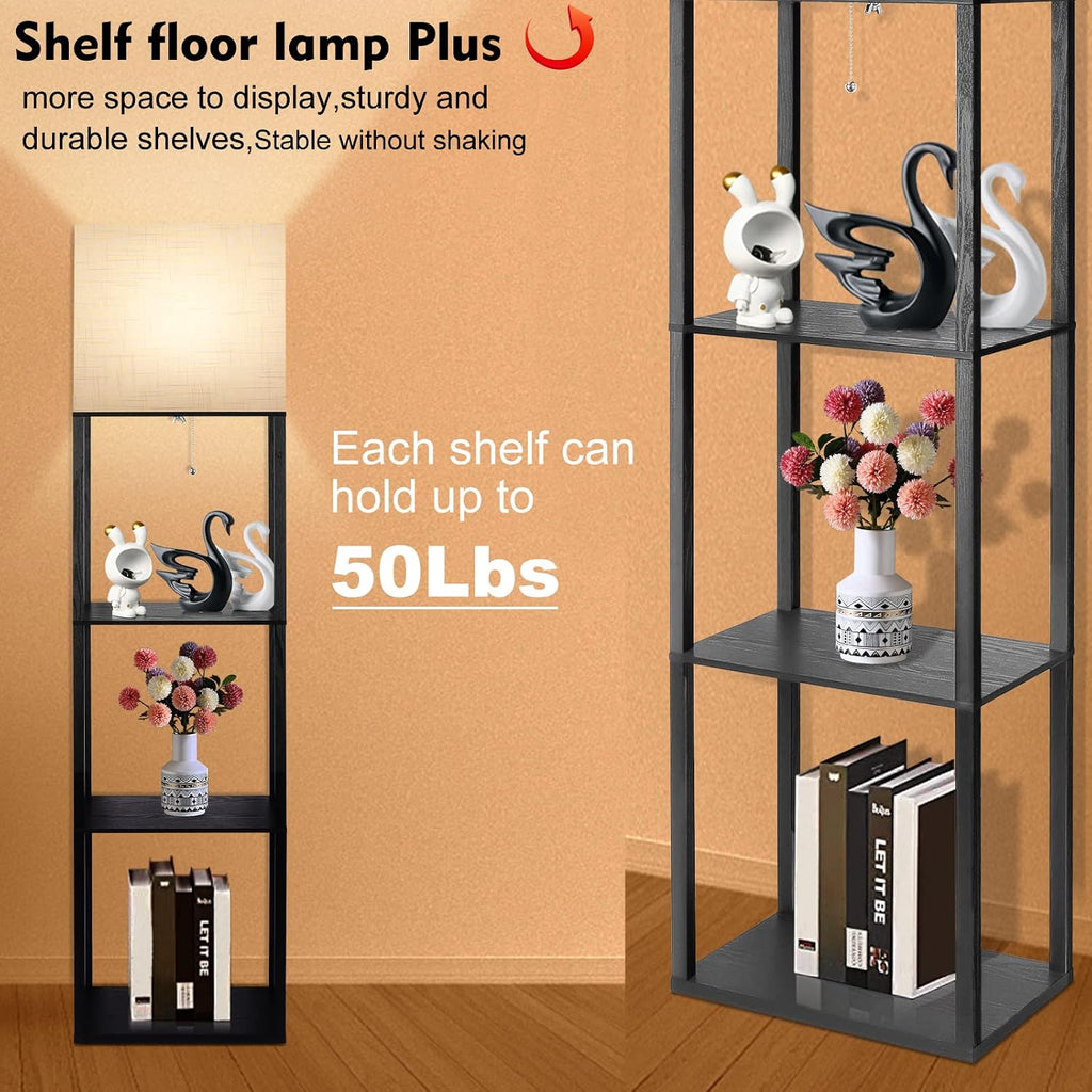 RUNTOP Plus Floor Lamp with Shelves, Shelf Lamp with 15W LED Bulb, 3 Colors, Memory Function, Wide Display Shelf for Collectibles Storge…