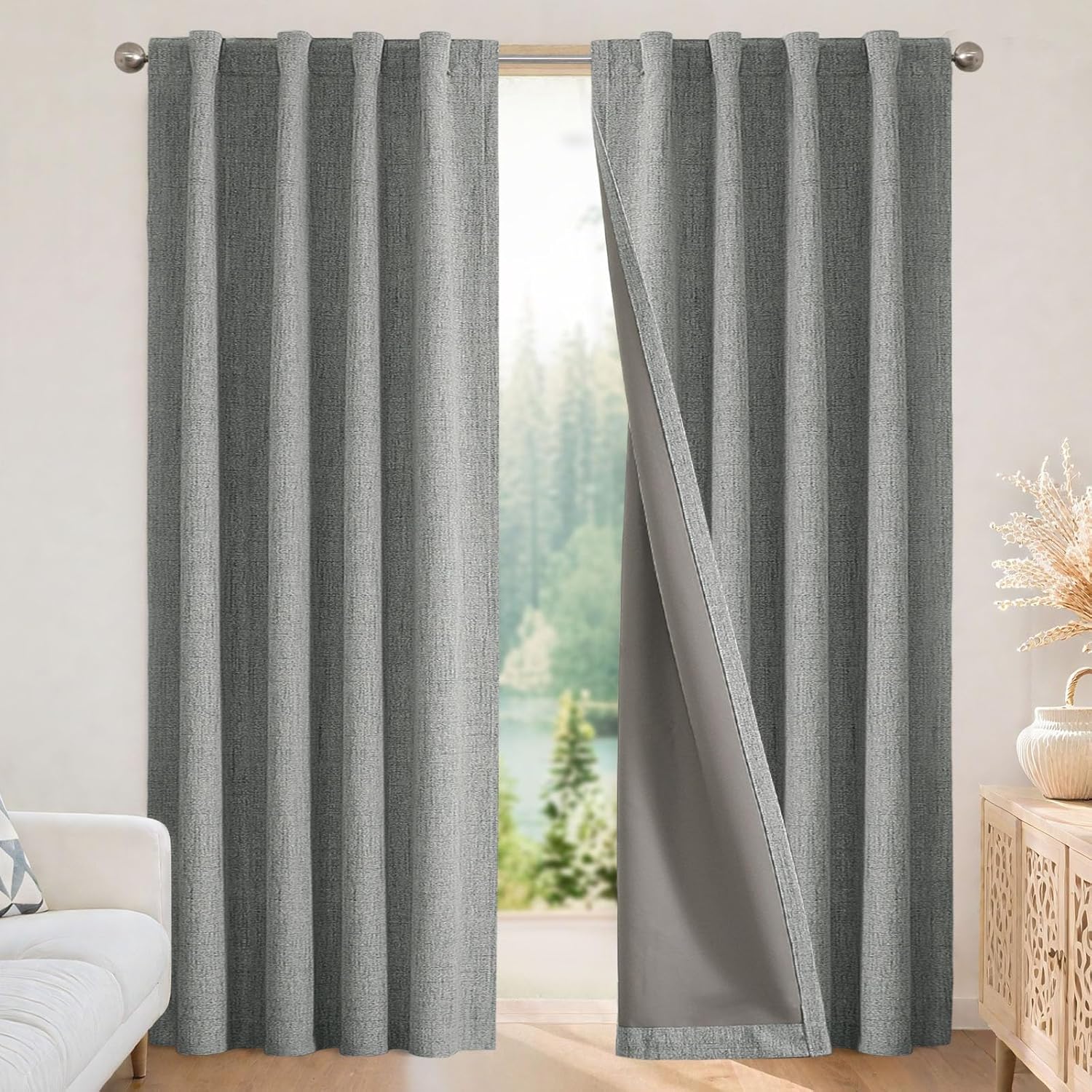 Joydeco Blackout Curtains for Bedroom - 96 Inch Long 100% Light Blocking 2 Panels Light Grey Drapes, Thermal Insulated Room Darkening Curta…