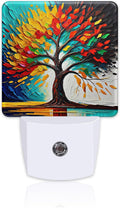 Colorful Life Tree Night Light Plug into Wall, Abstract Modern Artwork Oil Painting Dusk to Dawn Night Light Plug in,0.5w Energy Saving…
