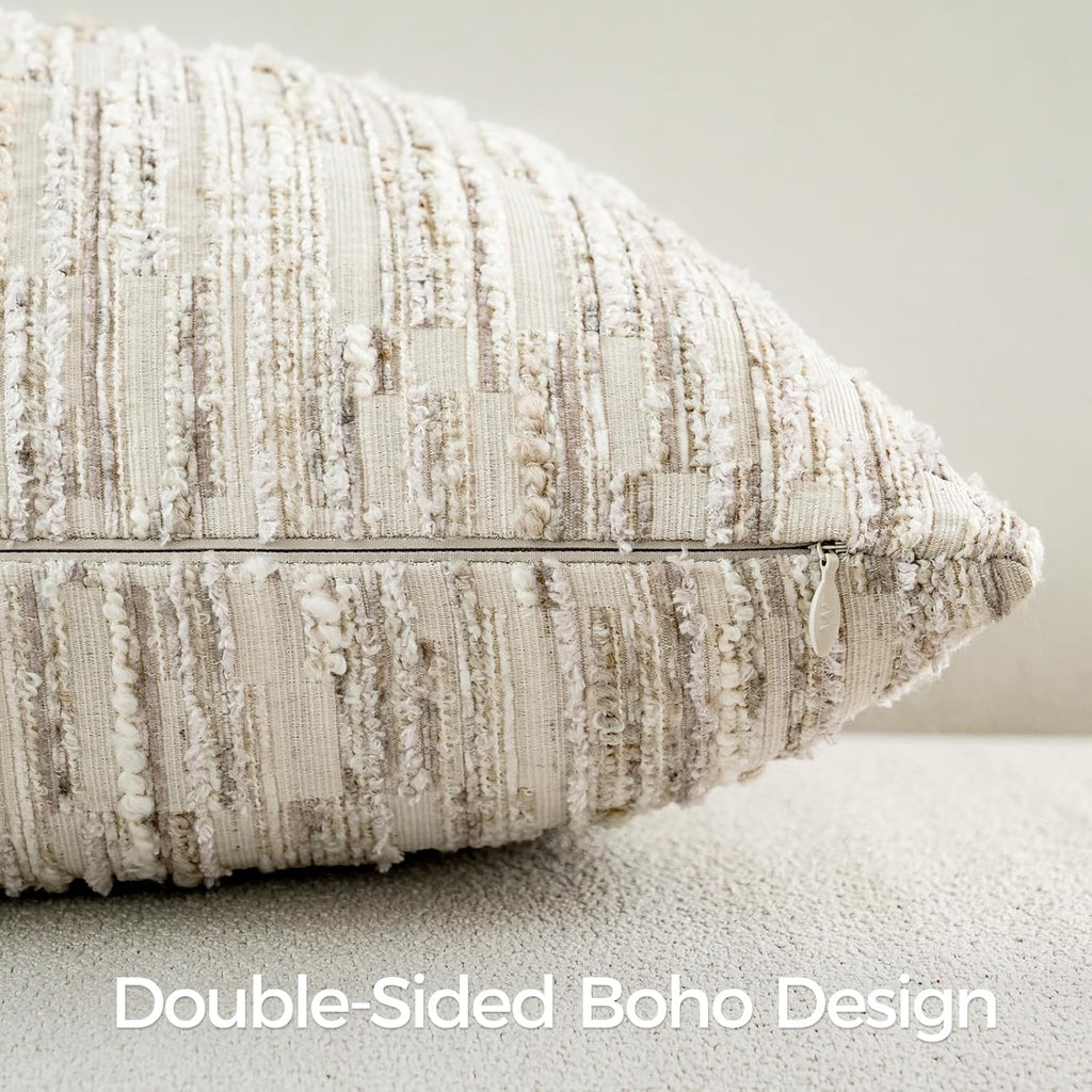 amoment a moment Boho Throw Pillow Covers Set of 2, Striped Decorative Rustic Farmhouse Pillow Cases, Aesthetic Modern Home Decor Couch Cushi…