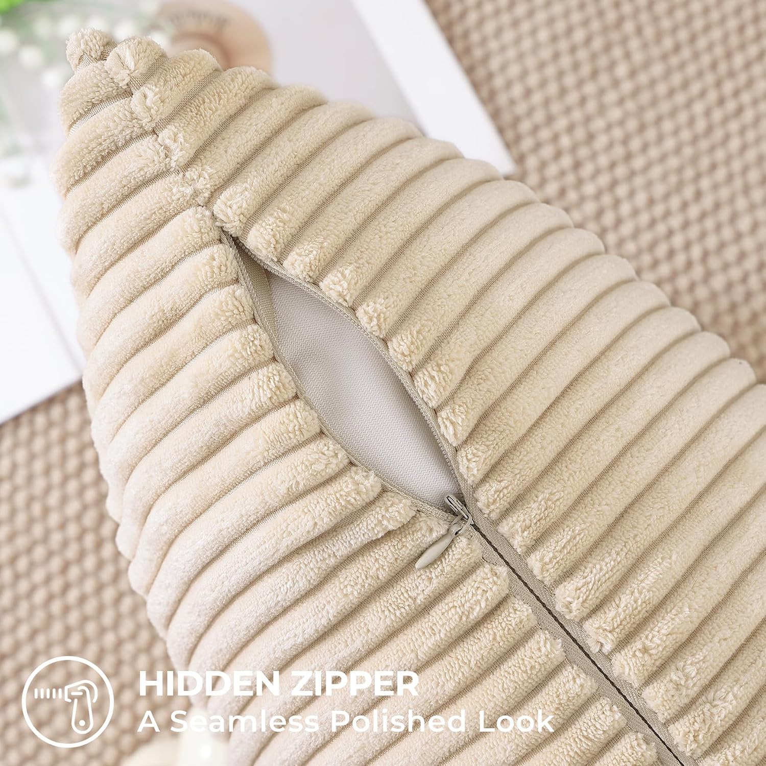 Mecatny Corduroy Summer Decorative Throw Pillow Covers 20x20 Set of 2 for Sofa Living Room, Soft Neutral Boho Couch Pillow Covers for…