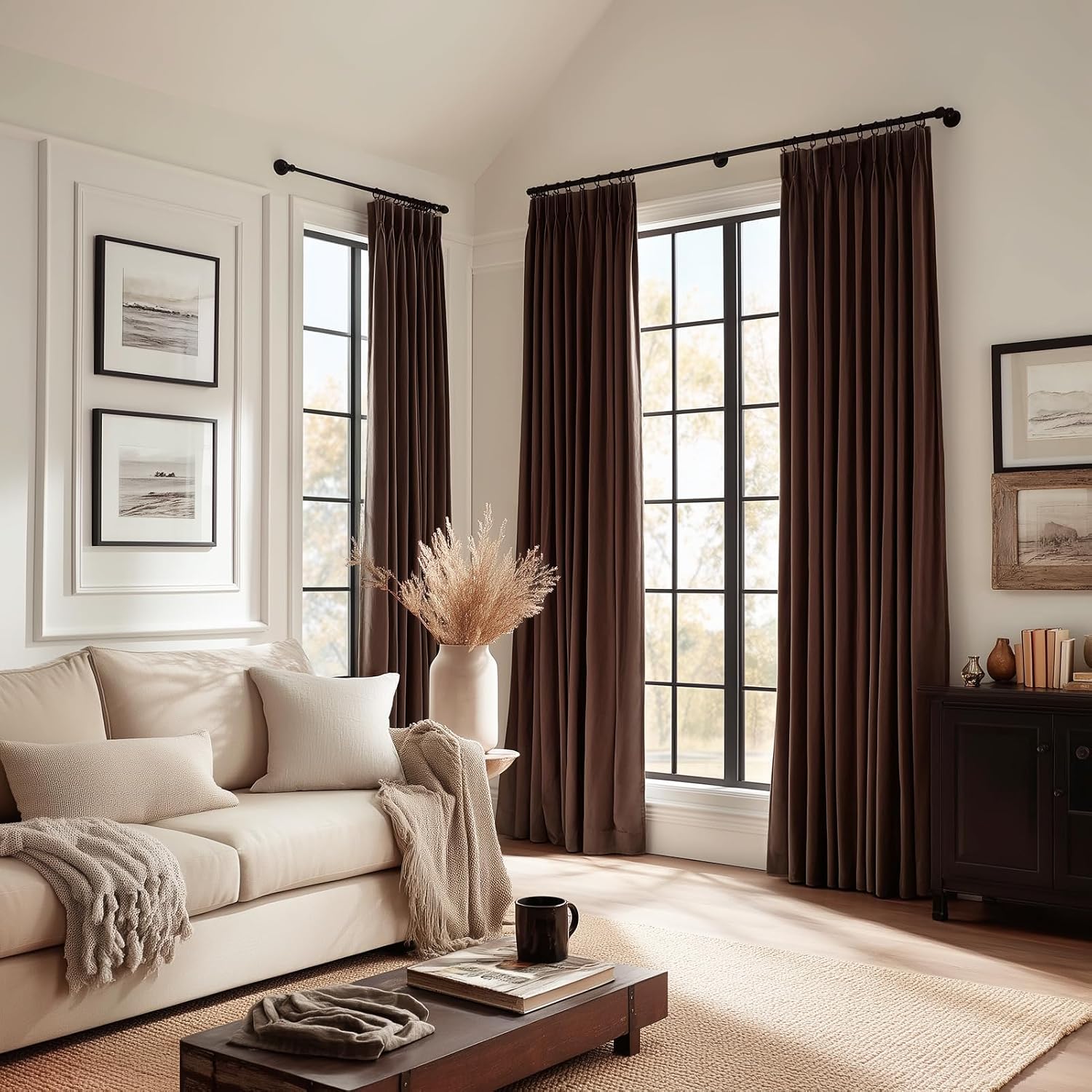 Drapenova 92 Inch Long Dark Brown Velvet Blackout Curtains for Living Room Bedroom Elegant Luxury Boho Light Blocking Thermal Insula…