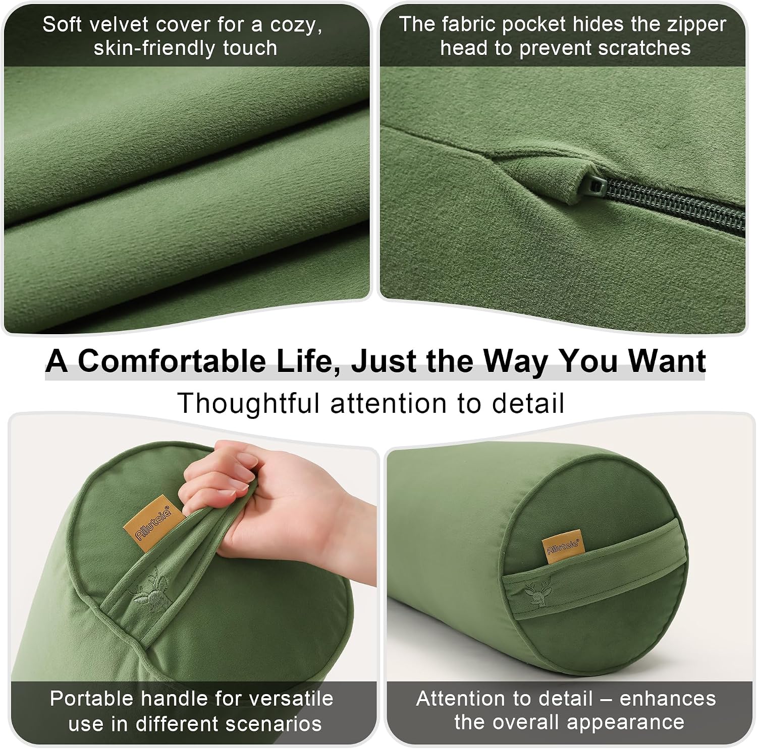 Body Pillow for Adults, Long Round Pillow, Big Cylindrical Pillow, Large Full Bolster Pillows for Side Sleepers (Olive Green, 39.37"*7.87")