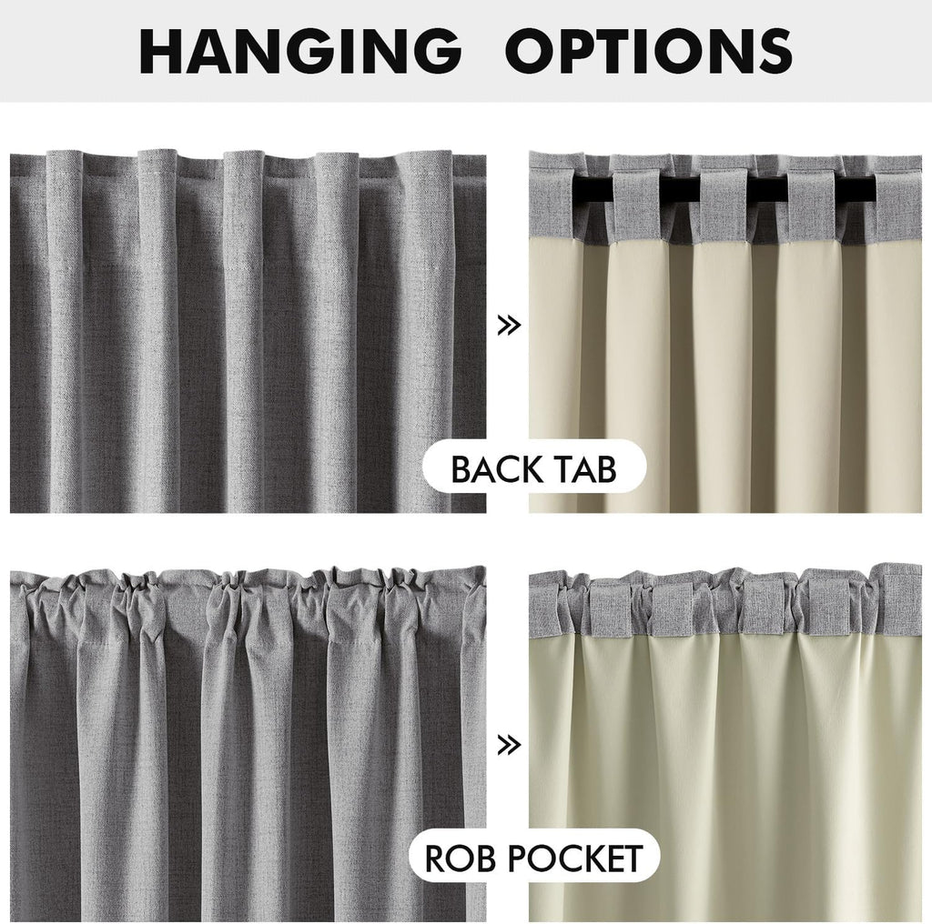 Miulee 100% Blackout Linen Curtains for Bedroom, Glacier Gray Solid Luxury Decor Thermal Insulation Room Darkening Drapes for Living Room N…
