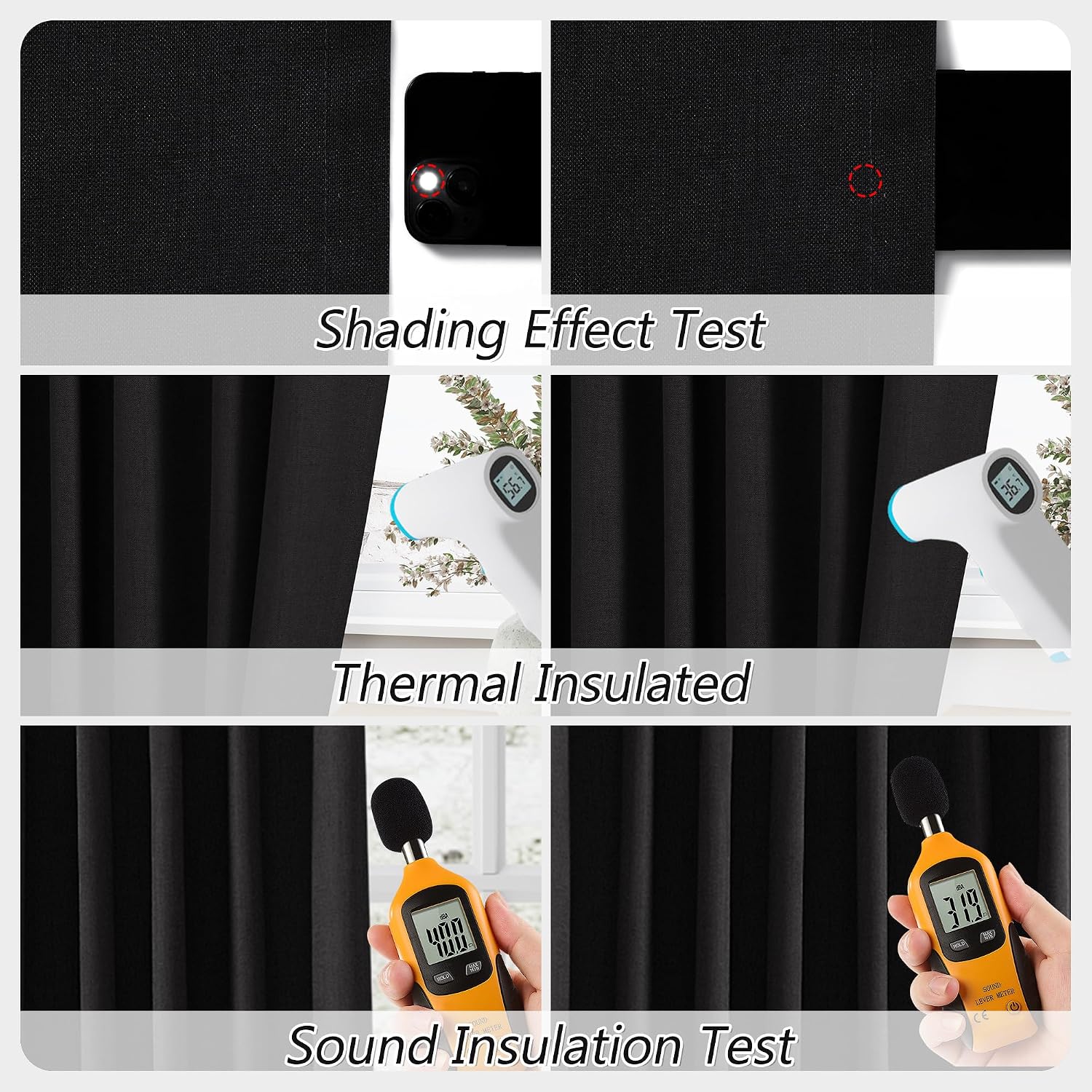 Guken Black 100% Blackout Curtains 84 Inch Length 2 Panels Set for Living Room Bedroom Back Tab Thermal Insulated Black Out Linen Drapes Ro…