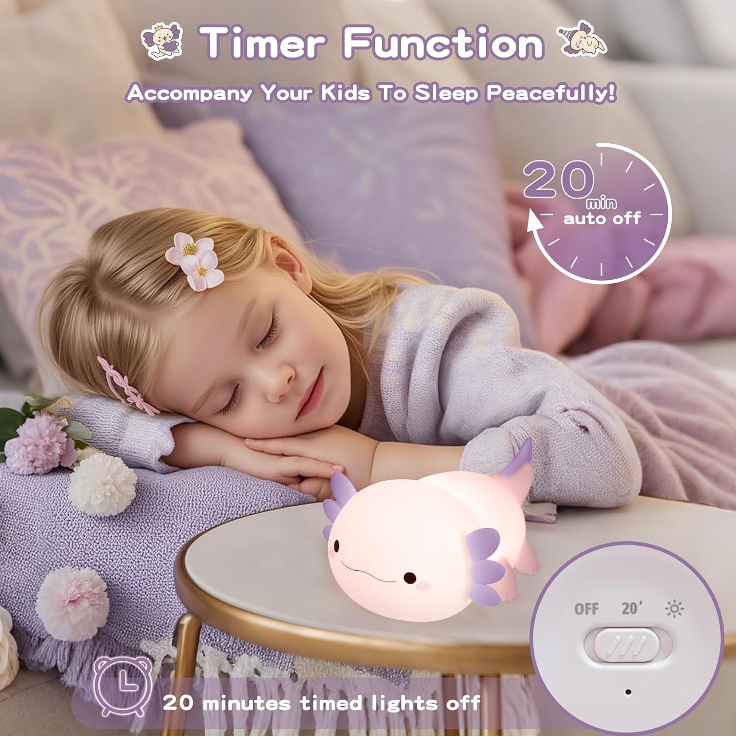 FAMIDUO-BrightenYourLife FAMIDUO Axolotl Night Light for Kids, Cute Purple Axolotl Lamp, LED Squishy Nursery Nightlight, Soft Silicone Novelt…