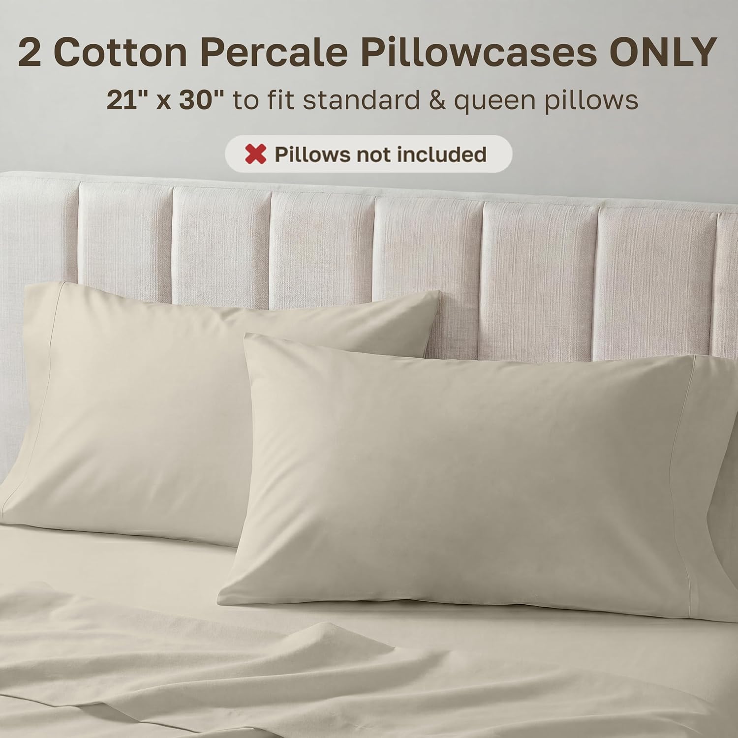 CaliforniaDesignDen California Design Den Pillow Case Queen Size Set of 2-100% Egyptian Cotton, Crisp Percale Feel, Soft & Breathable Cotto…