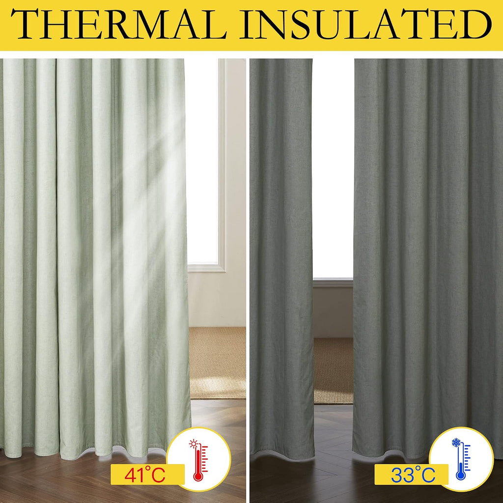 NICETOWN Full Blackout Sage Green Linen Curtains 102 inches Length with Thermal Insulated Liners for Living Room, 2 Panels, 52 inches W…
