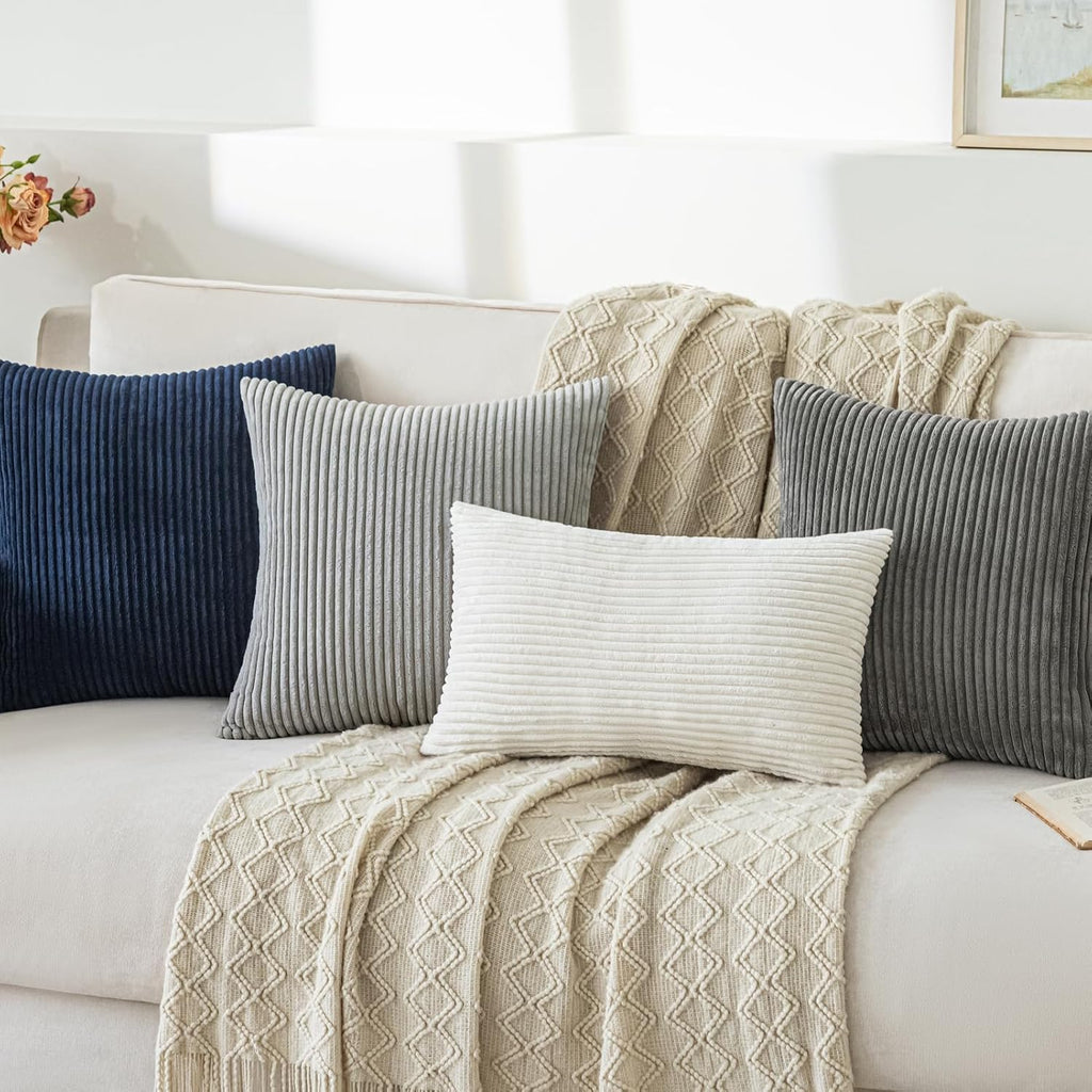 Softalker Throw Pillow Covers 18x18, Set of 2 Decorative Soft Corduroy Striped Boho Pillow Covers, Outdoor Cushion Pillow Cases for Spring,…