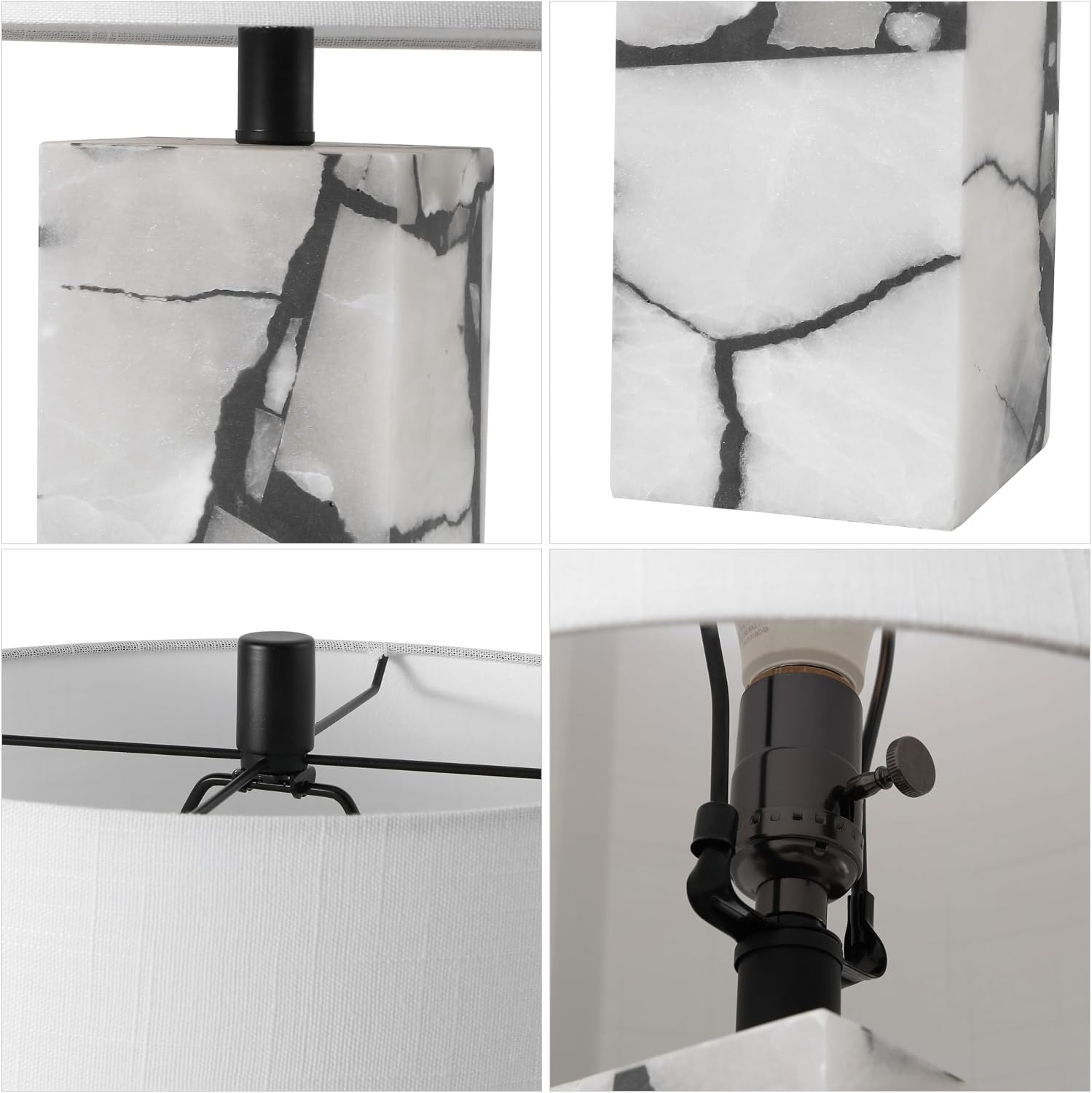 Jonathany JONATHAN Y 24.25" Black/White Modern Alabaster LED Table Lamp for Home Decor, White Linen Shade, Coastal Nightstand Lamp with Bui…