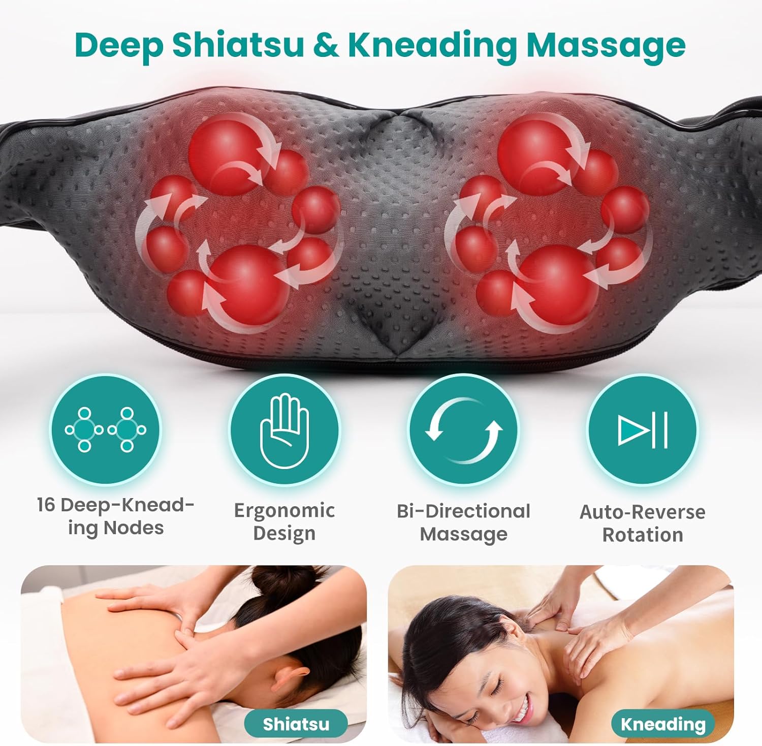 Nekteck Shiatsu Neck Massager with Heat for Deep Tissue, 2026 Upgraded 3D Back Shoulder Kneading Massage Pillow, Relaxation Gifts for Mom D…