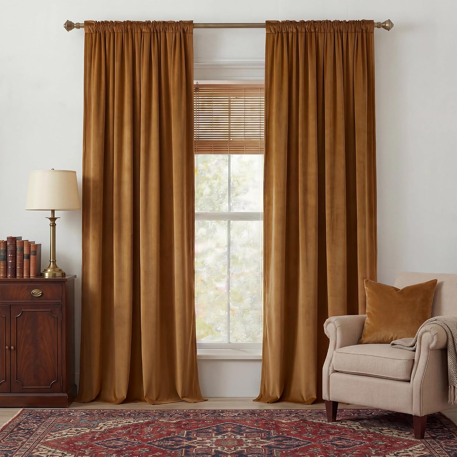 Nicetown Gold Brown Velvet Curtains 120 inch Length 2 Panels, Rod Pocket & Back Tab Room Darkening Window Treatments Winter Curtains for Li…