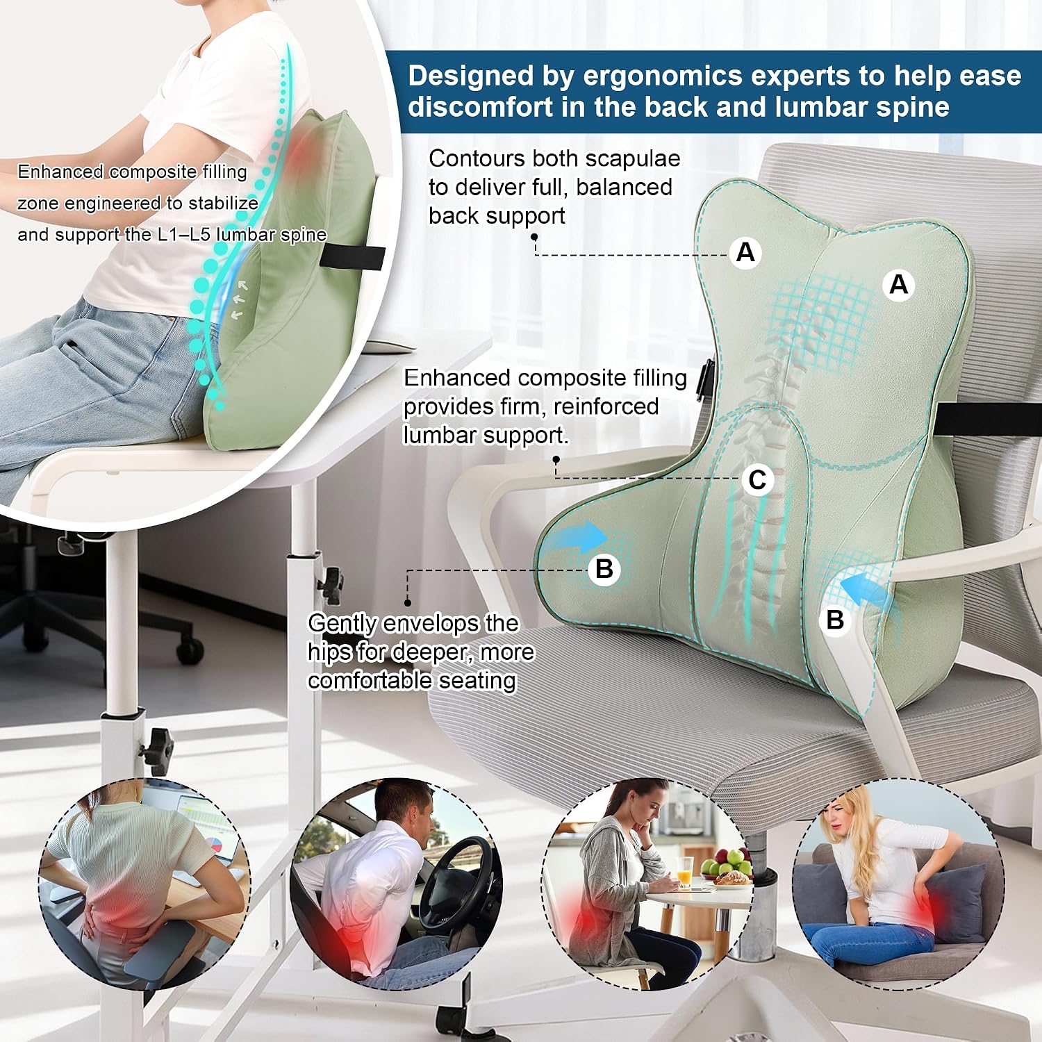 Ailuteie Lumbar Support Pillow (Pat. Pend) for Couch & Recliner, Ergonomic Chair Back Support for Lower Back, Back Support for Couch, with…