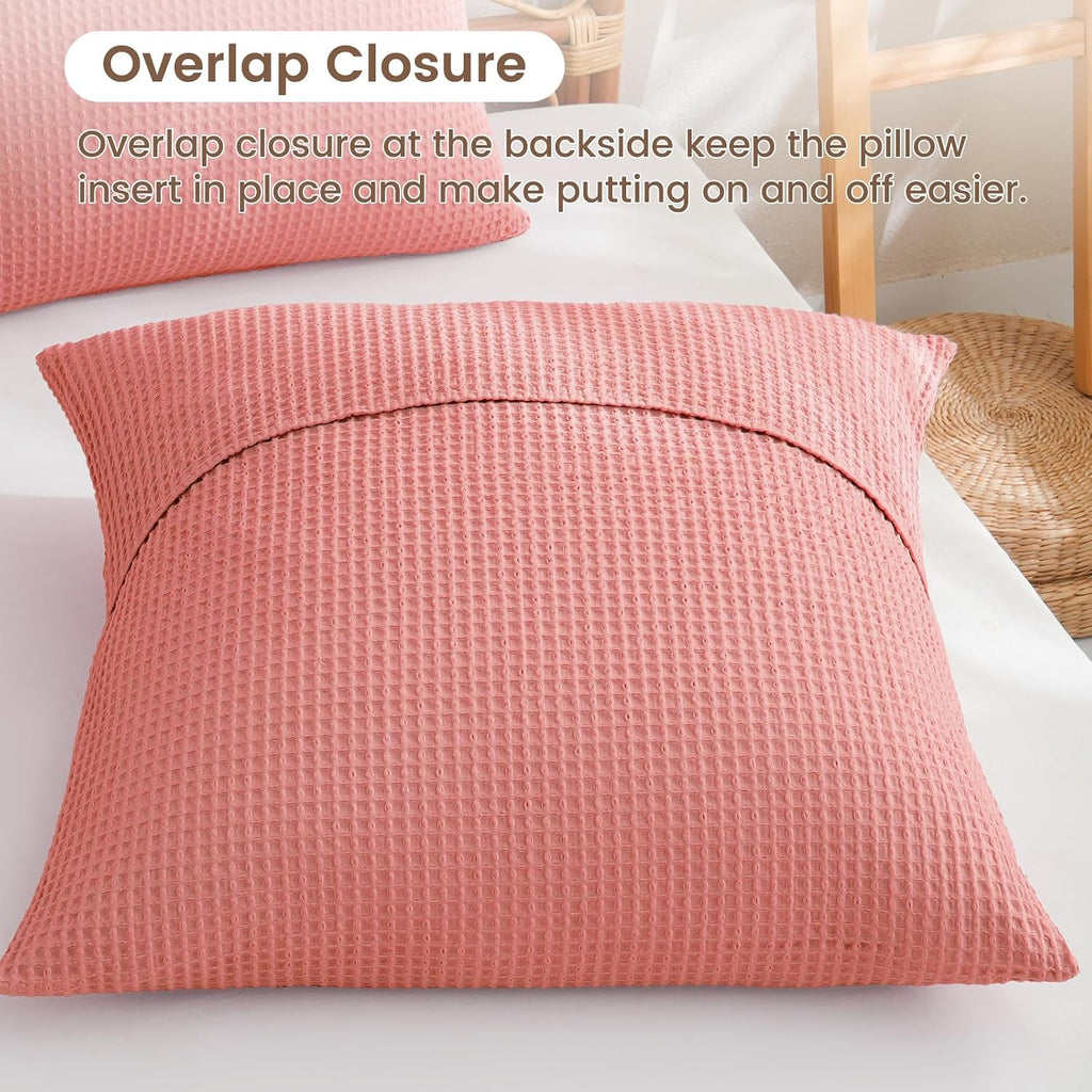 Phf 100% Cotton Waffle Weave Euro Shams 26" x 26", No Filling, 2 Pack Elegant Home Decorative Euro Throw Pillow Covers for Bed Couch Sofa,…