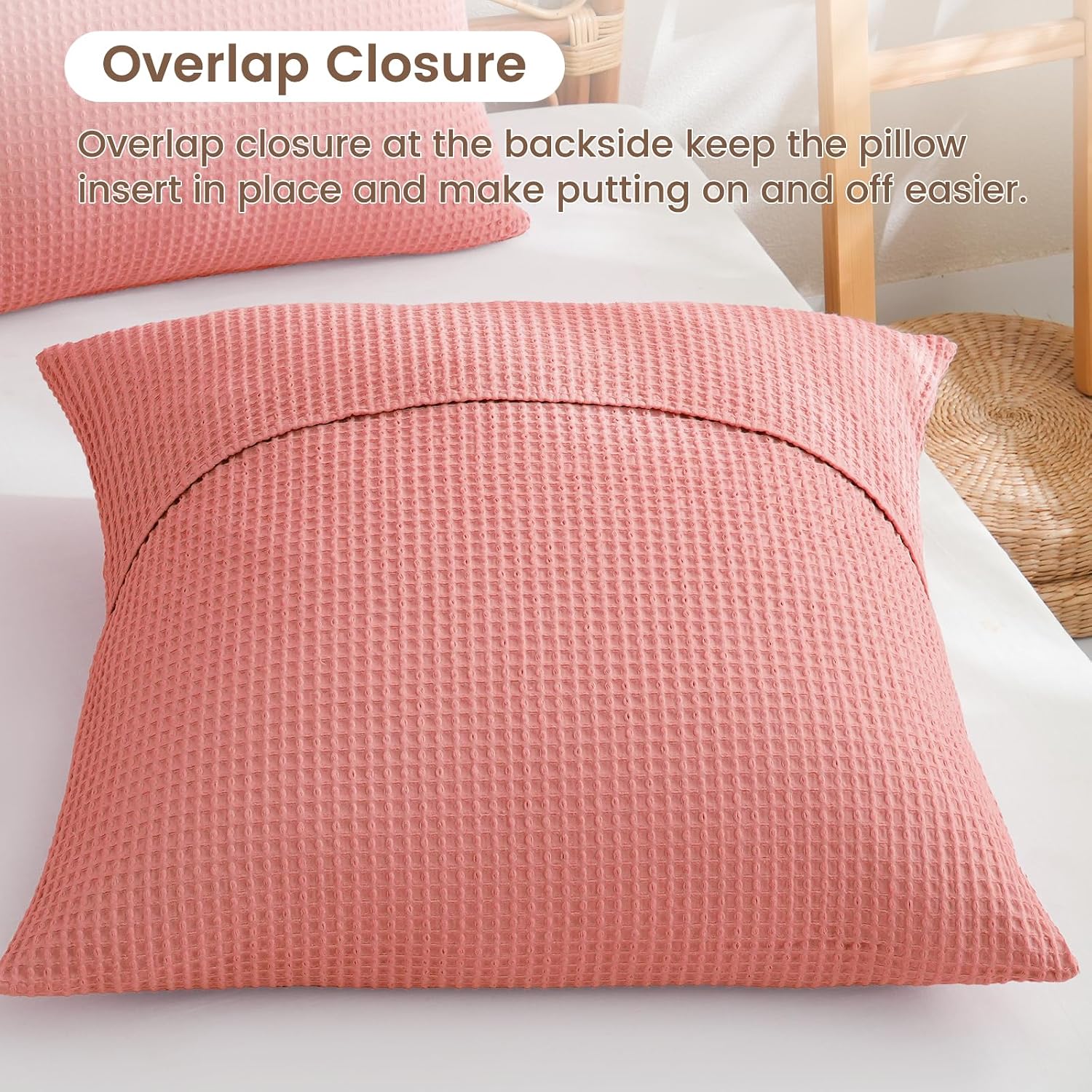 Phf 100% Cotton Waffle Weave Euro Shams 26" x 26", No Filling, 2 Pack Elegant Home Decorative Euro Throw Pillow Covers for Bed Couch Sofa,…
