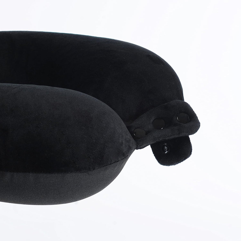 Travel Neck Pillow, Top Memory Foam Pillow for Head Support, Ideal for Airplanes, Cars, and Home Recliners, Adjustable and Soft (Black)