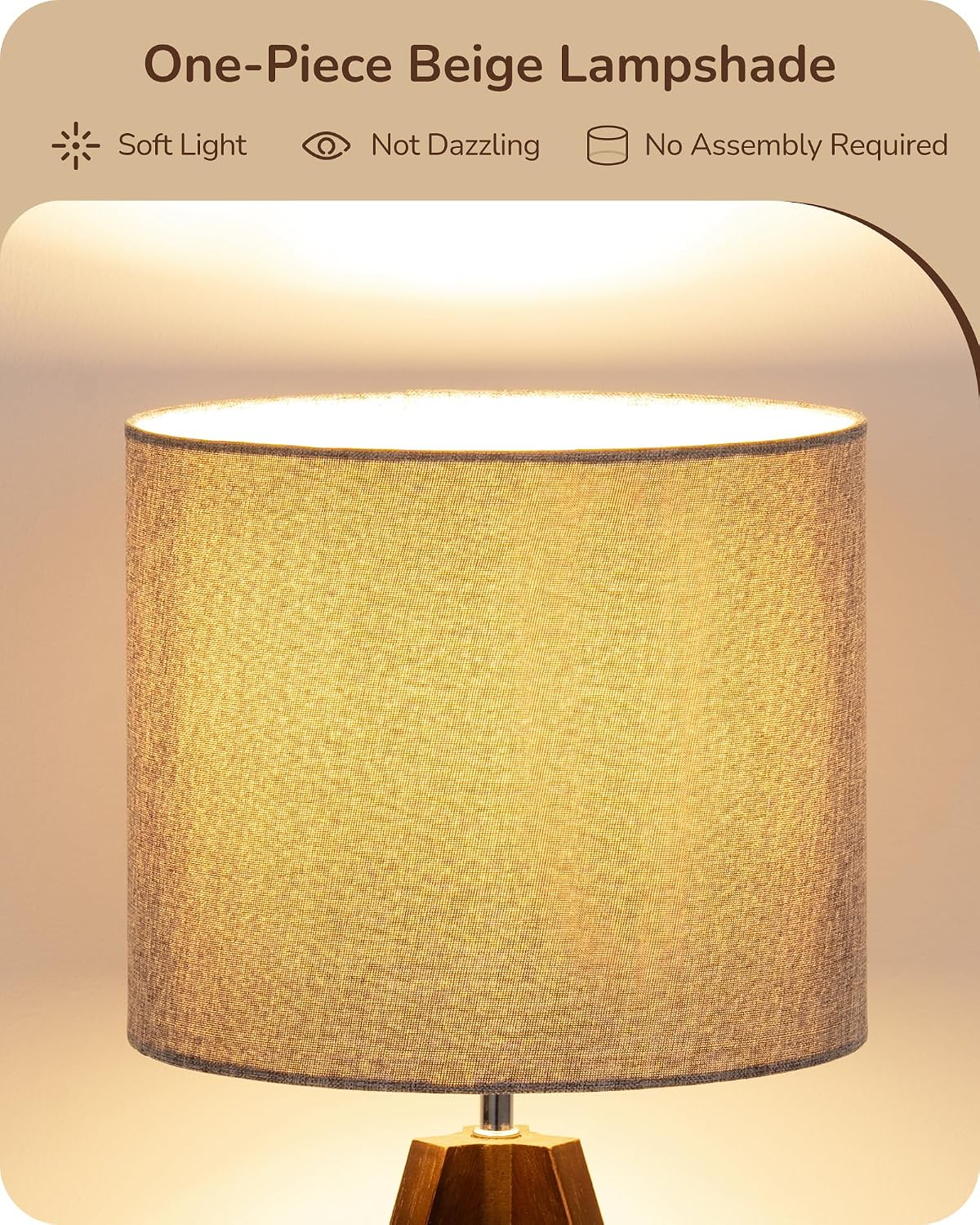 EDISHINE Boho Small Table Lamp, Walnut Color Wooden Tripod Bedside Lamp, Farmhouse Nightstand Lamp for Nursery, Bedroom, Office, Kid…