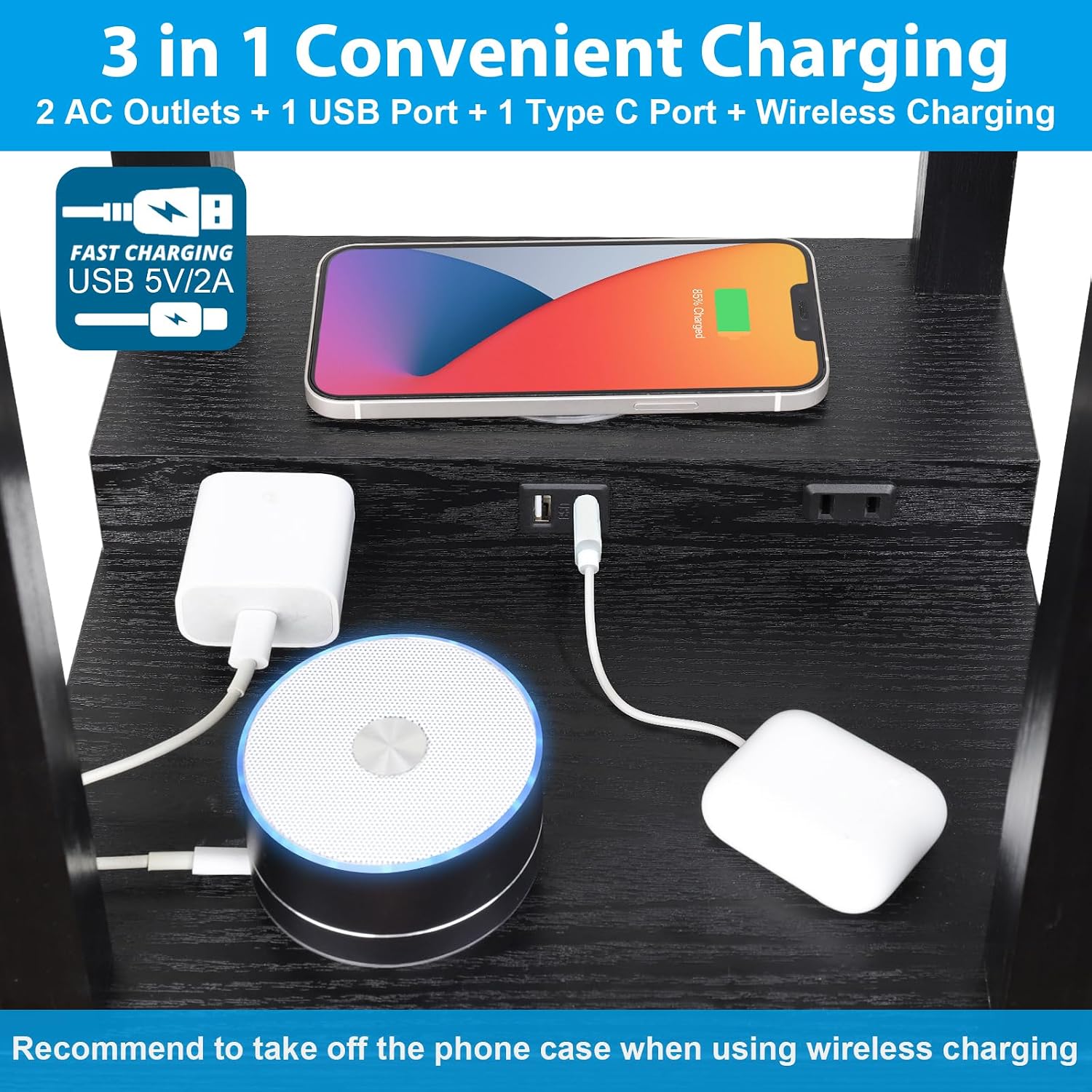 Mlambert Modern Shelf Floor Lamp with Wireless Charger & Fast Charging USB Ports & Type C Port & 2 Power Outlets,3 Tier Storage Lamp for…