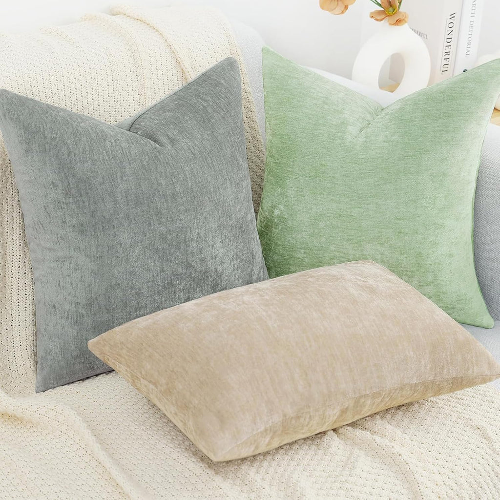 decorUhome Chenille Beige Throw Pillow Covers 26x26 Inch Set of 2, Decorative Soft Couch Pillow Covers Solid Dyed Accent Farmhouse Neutral…