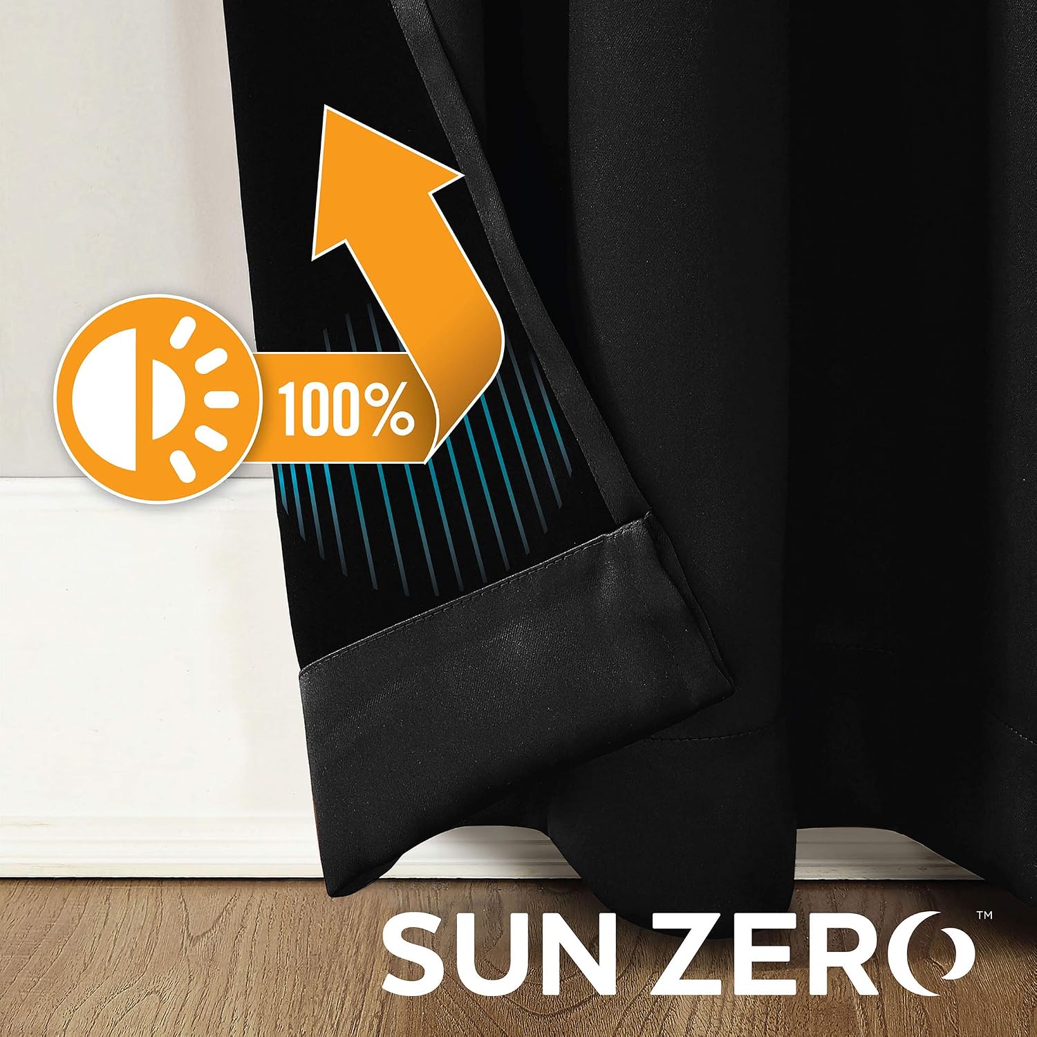Sun Zero Nordic 2-pack Theater Grade Extreme 100% Blackout Grommet Curtain Panel Pair, 52" x 96", Black