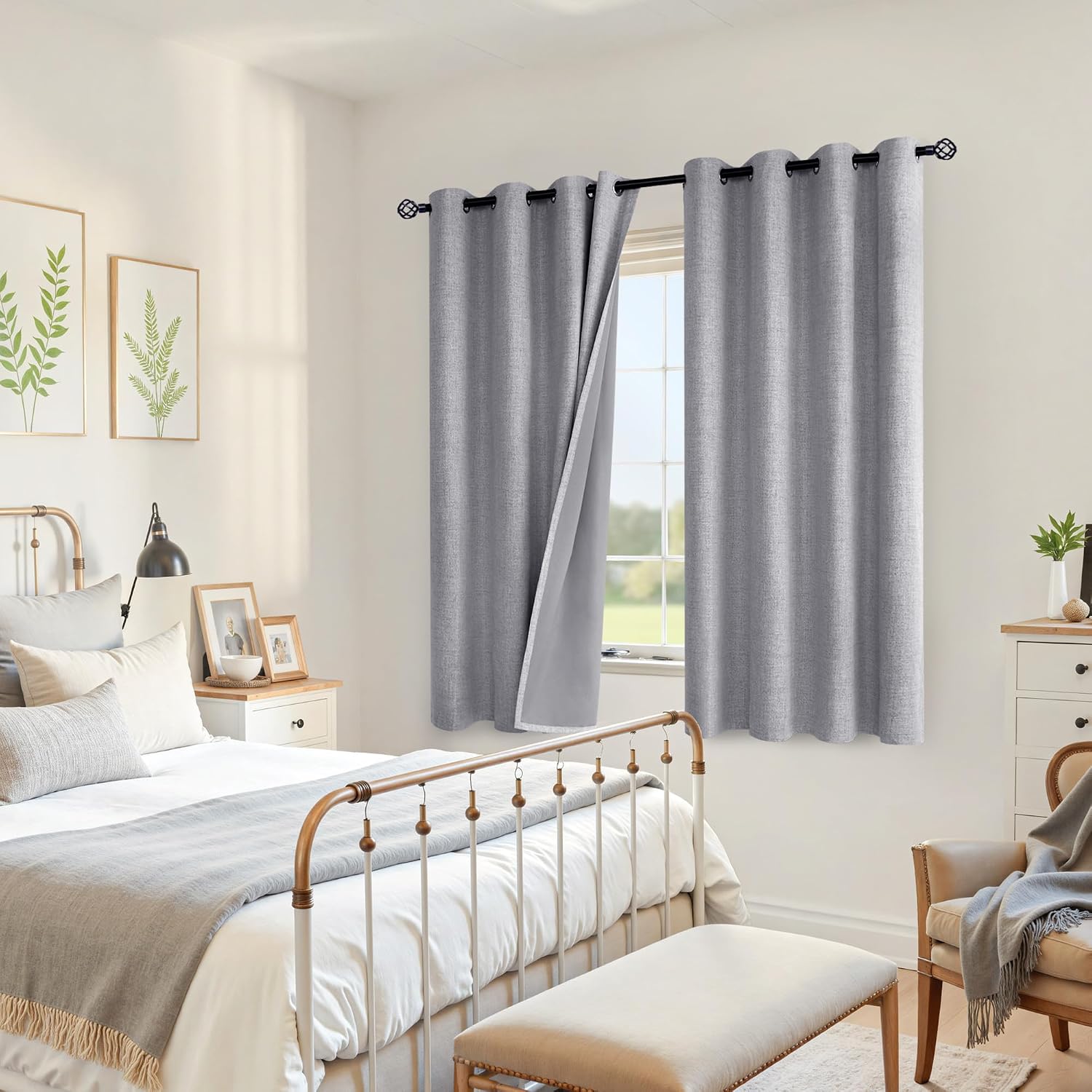 YoungsTex Grey Linen Blackout Curtains 63 Inches Long for Bedroom, Thermal Insulated Black Out Drapes with Grommet Room Darkening Privacy f…