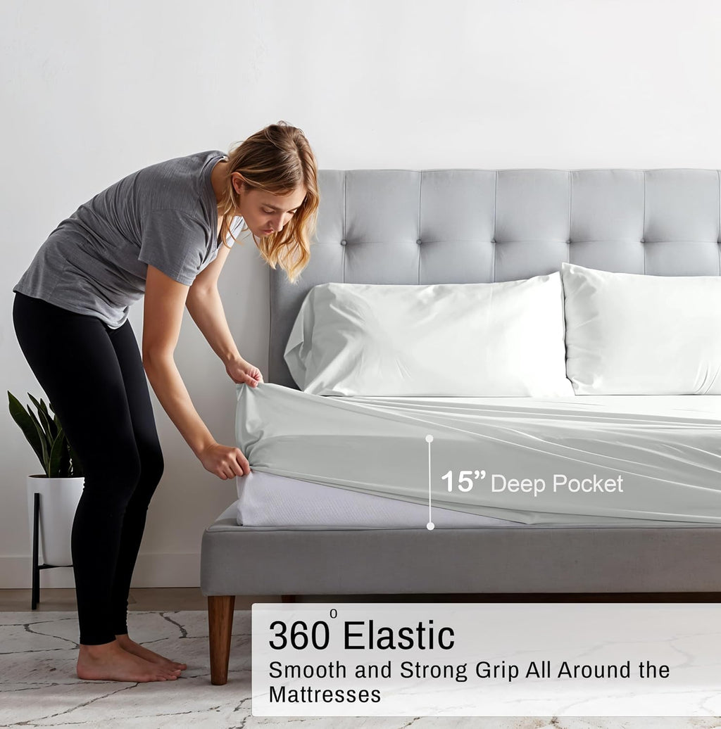Ruvanti 100% Cotton Organic Percale Sheets Queen Size – Crisp Cooling Bed Sheets for Hot Sleepers, Deep Pocket 15”, Soft Peach Finish, Brea…
