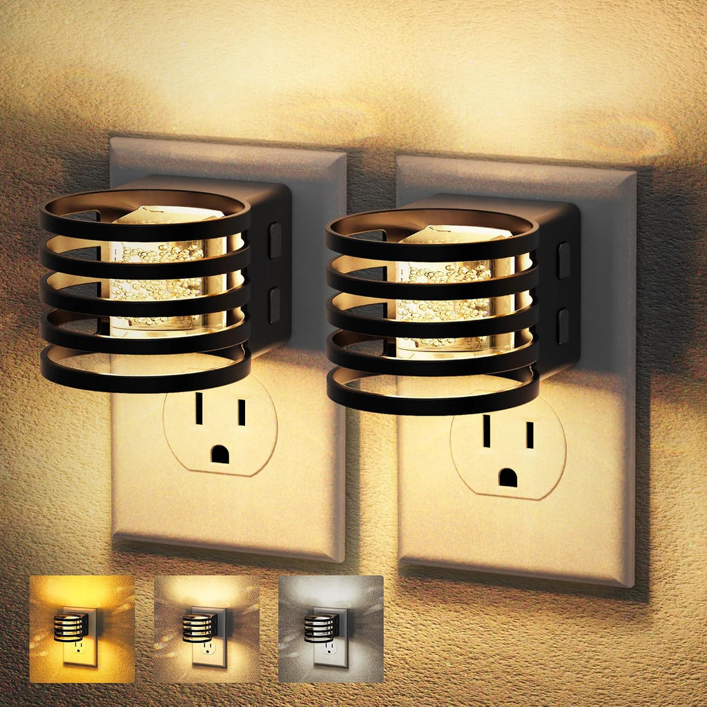 JandCase LED Night Light, [2 Pack] Bubble Night Lights Plug into Wall, Dimmable Nightlight with Dusk to Dawn Sensor, Amber/3000K/5000K &…