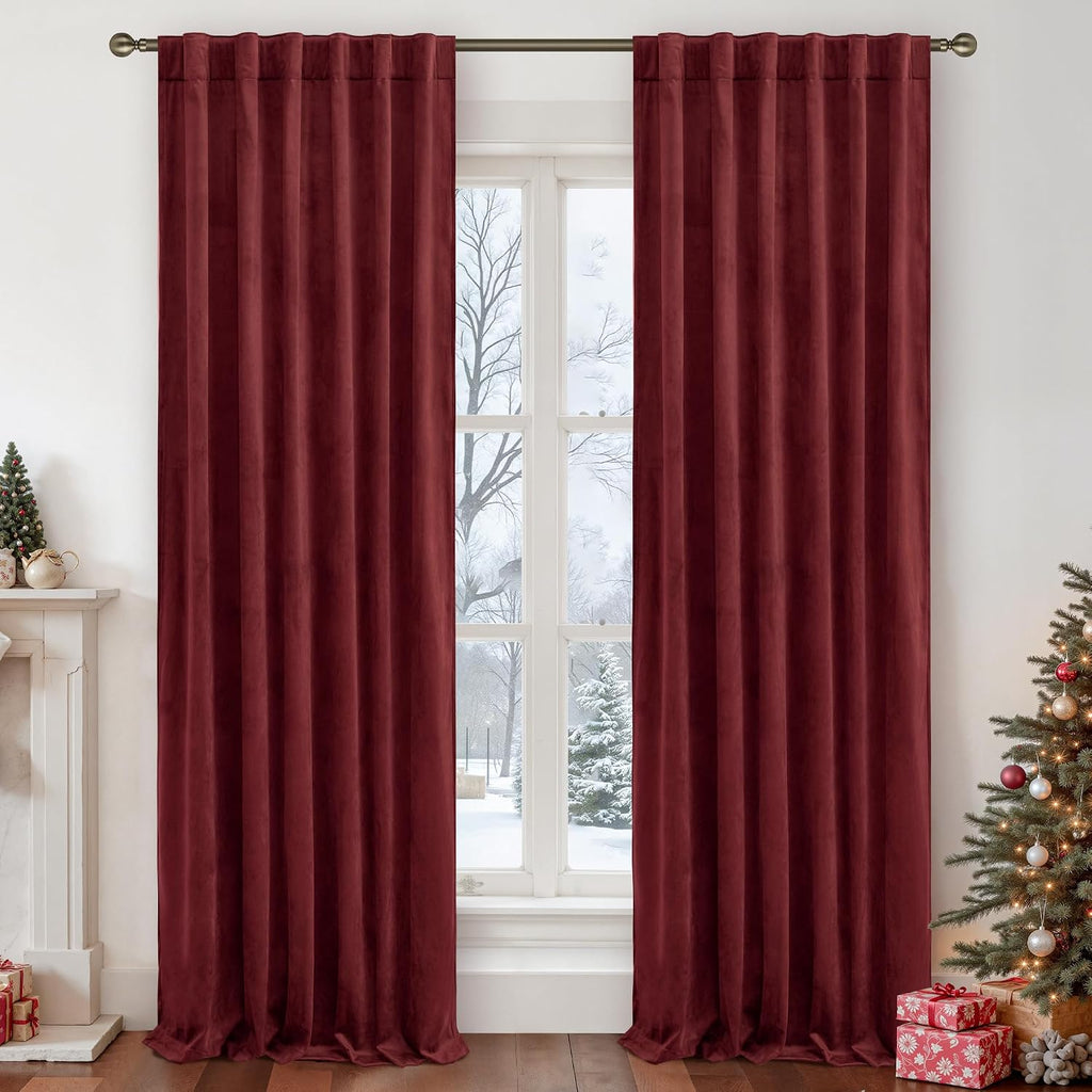 Lamit Burgundy Red Velvet Curtains 84 Inch for Living Room, Vintage Thermal Insulated Panels Christmas Decor Room Darkening Back Tab and Ro…