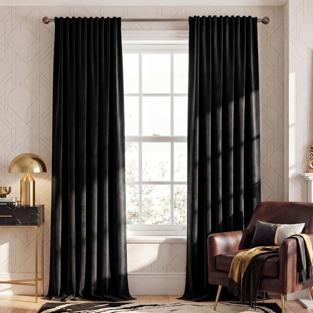 Nicetown Velvet Black Out Curtains 90 inch Length, Rod Pocket & Back Tab Blackout Window Treatments Thermal Drapes Sound Reducing for Bedro…