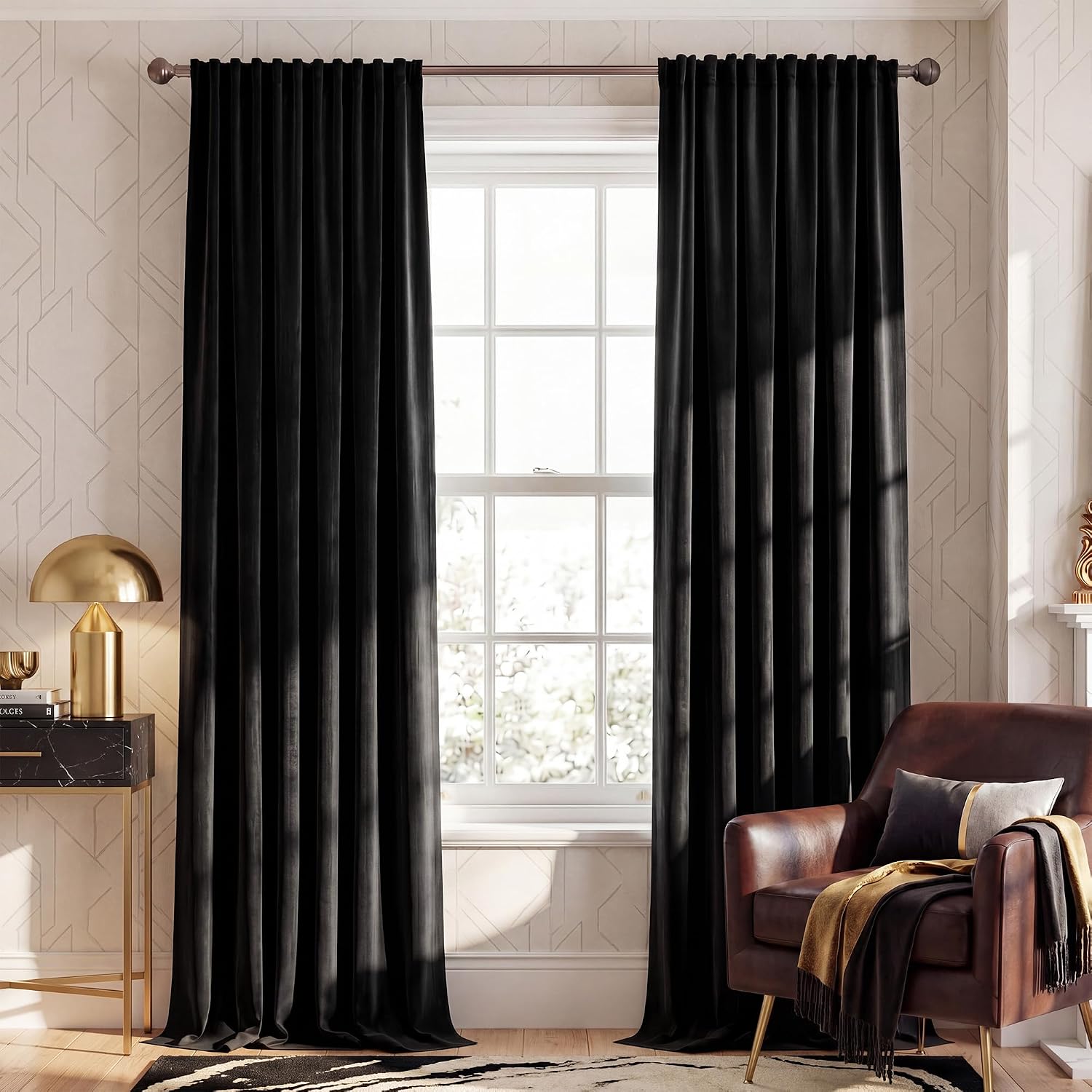 Nicetown Black Velvet Curtains 84 inch Long 2 Panels, Rod Pocket & Back Tab Heavyweight Luxury Blackout Window Treatments Sliding Glass Doo…