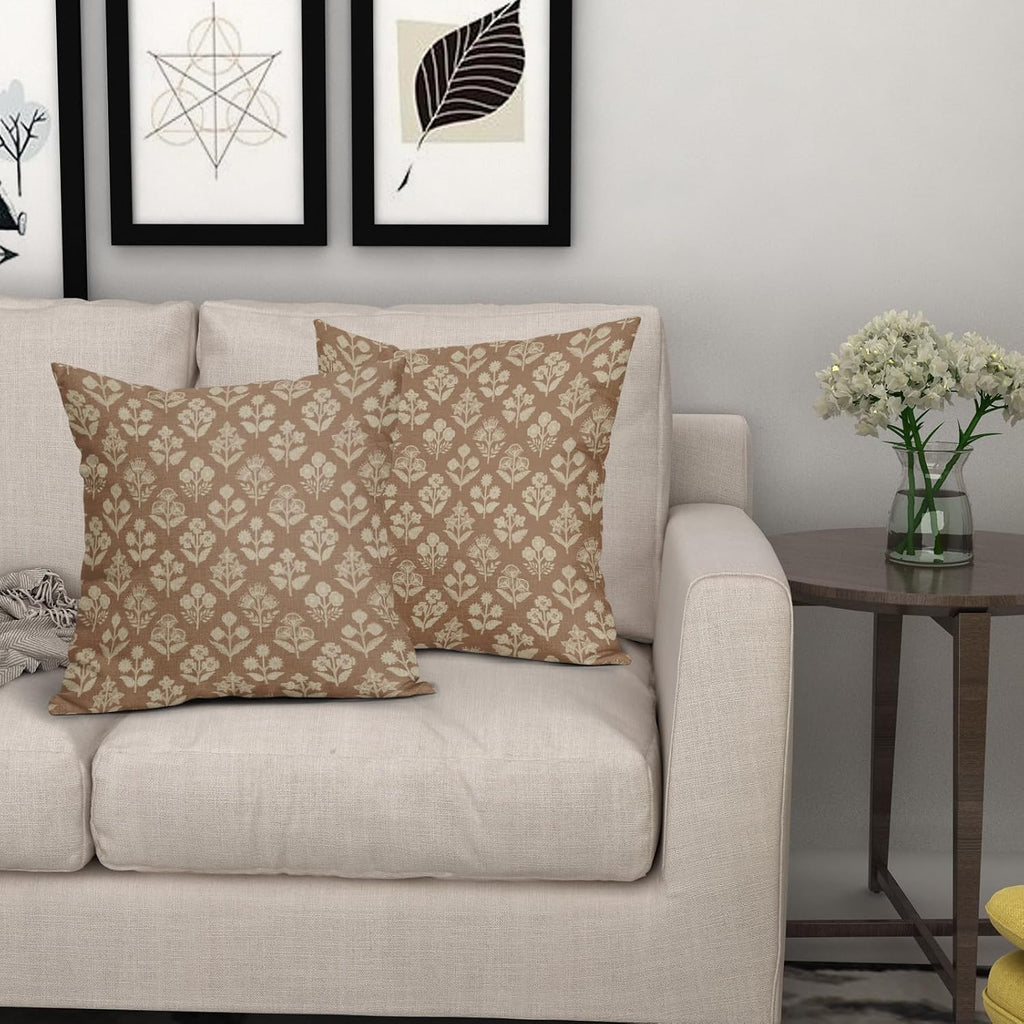 Brown Floral Pillow Covers 24x24 Inch Set of 2, Vintage Flower Block Pattern Decorative Throw Pillowcases Outdoor Farmhouse Cushion…