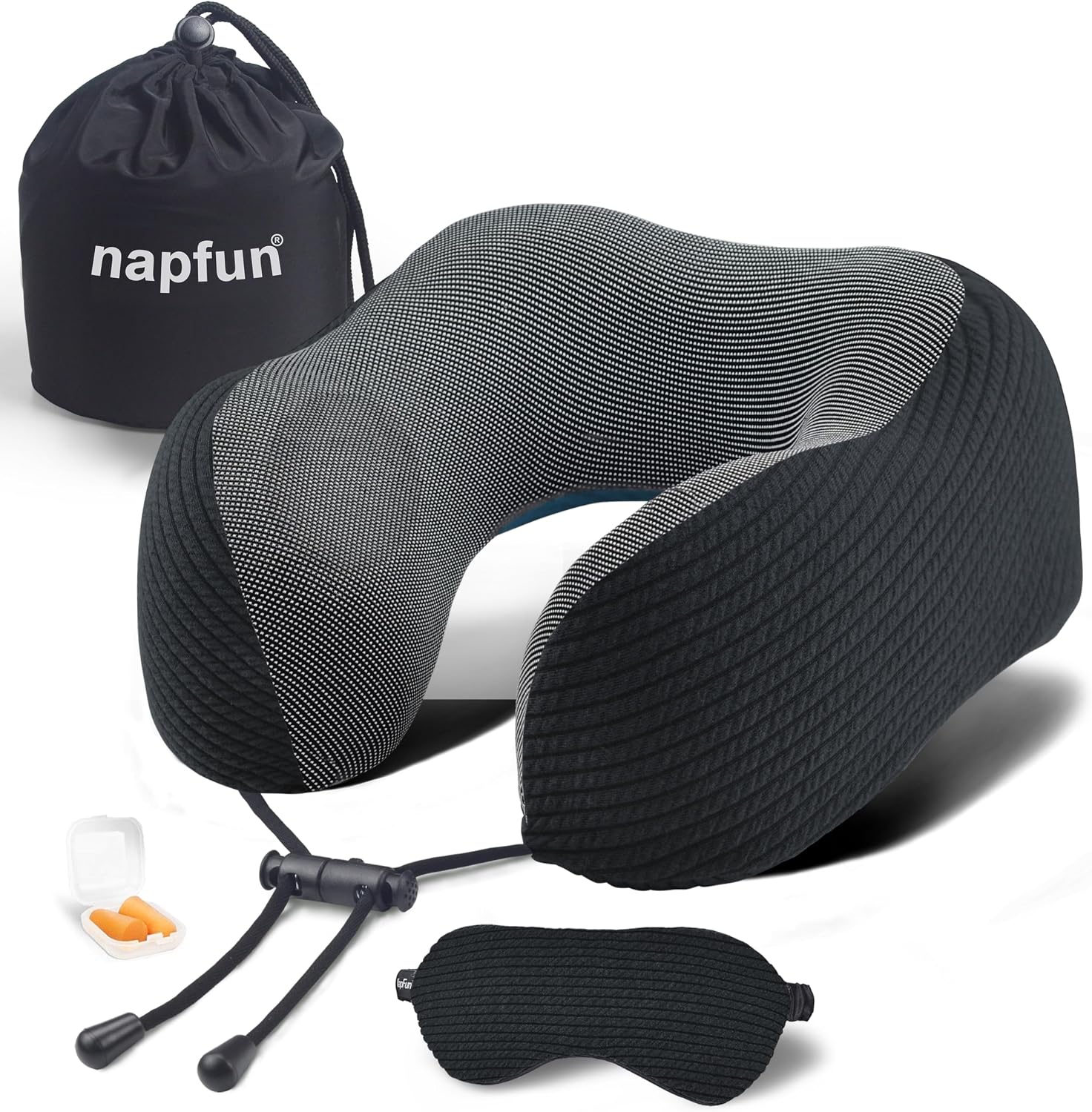 napfun Neck Pillow for Travel with Travel Pouch, Sleep Mask & Earplugs, Memory Foam Airplane Pillow for Headrest Sleep with Eyeshades…