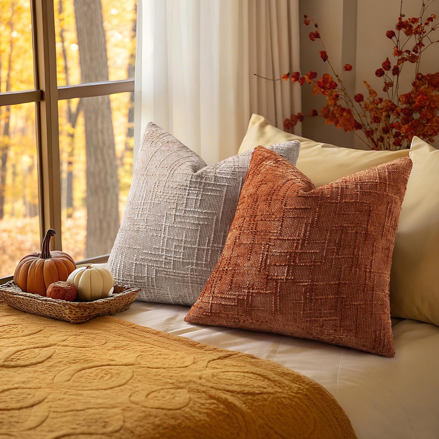 decorUhome Rust Chenille Throw Pillow Covers 16x16 Set of 2 Textured Soft Cozy Slubby Couch Pillow Covers Modern Farmhouse Boho Decorative…