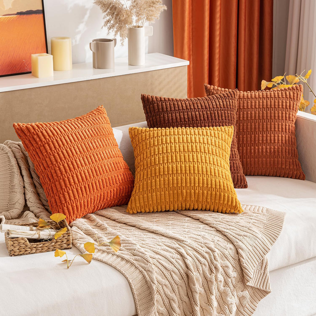 Miulee Pack of 2 Corduroy Decorative Throw Pillow Covers 18x18 Inch Soft Boho Striped Pillow Covers Modern Farmhouse Home Decor for Sofa Li…