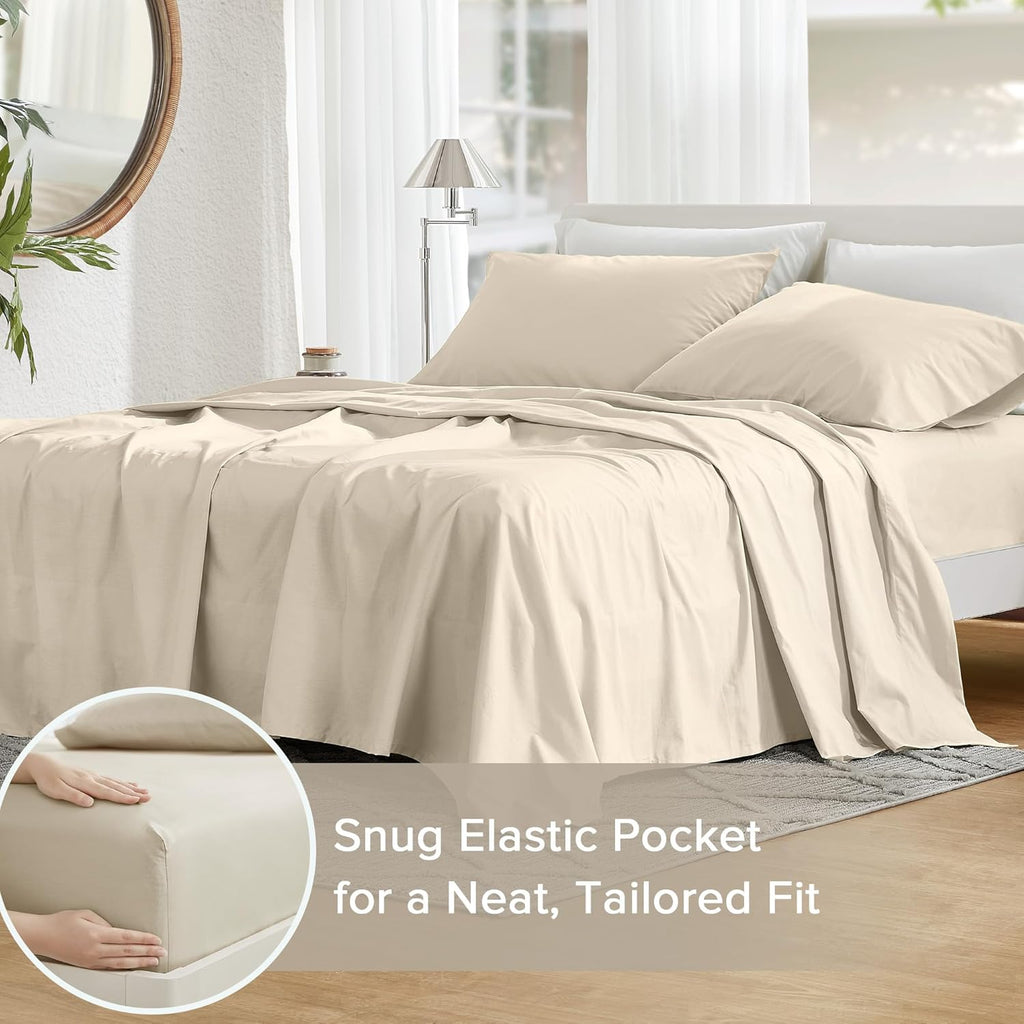 ComfortSpaces Comfort Spaces 100% Cotton Sheets Twin, Breathable & Ultra Soft Cotton Sheets, Naturally Cool Cotton Bed Sheets with 12" Elas…