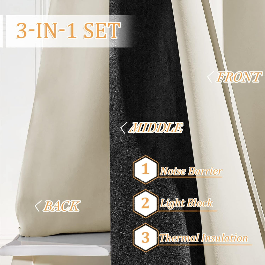 Rybhome RYB HOME Soundproof Divider Curtains for Living Room Window, 3 Layers Energy Smart Window Drapes Totally Blackout Curtain Shade for…