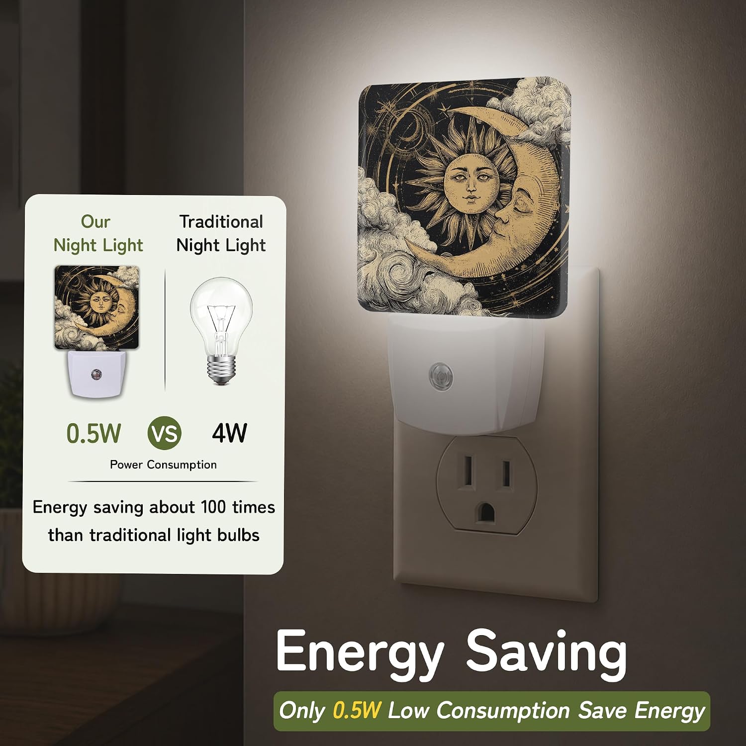 Celestial Sun Moon Night Light, Night Lights Plug into Wall with Dusk to Dawn Sensor for Bedroom Bathroom Hallway Kitchen, Decorative…