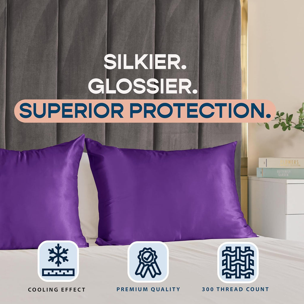 Blissford Purple Satin Pillowcase with Zipper, for Hair and fabric comfort, Feels Soft and Cool Like a Silk Pillowcase, Satin Pillow…