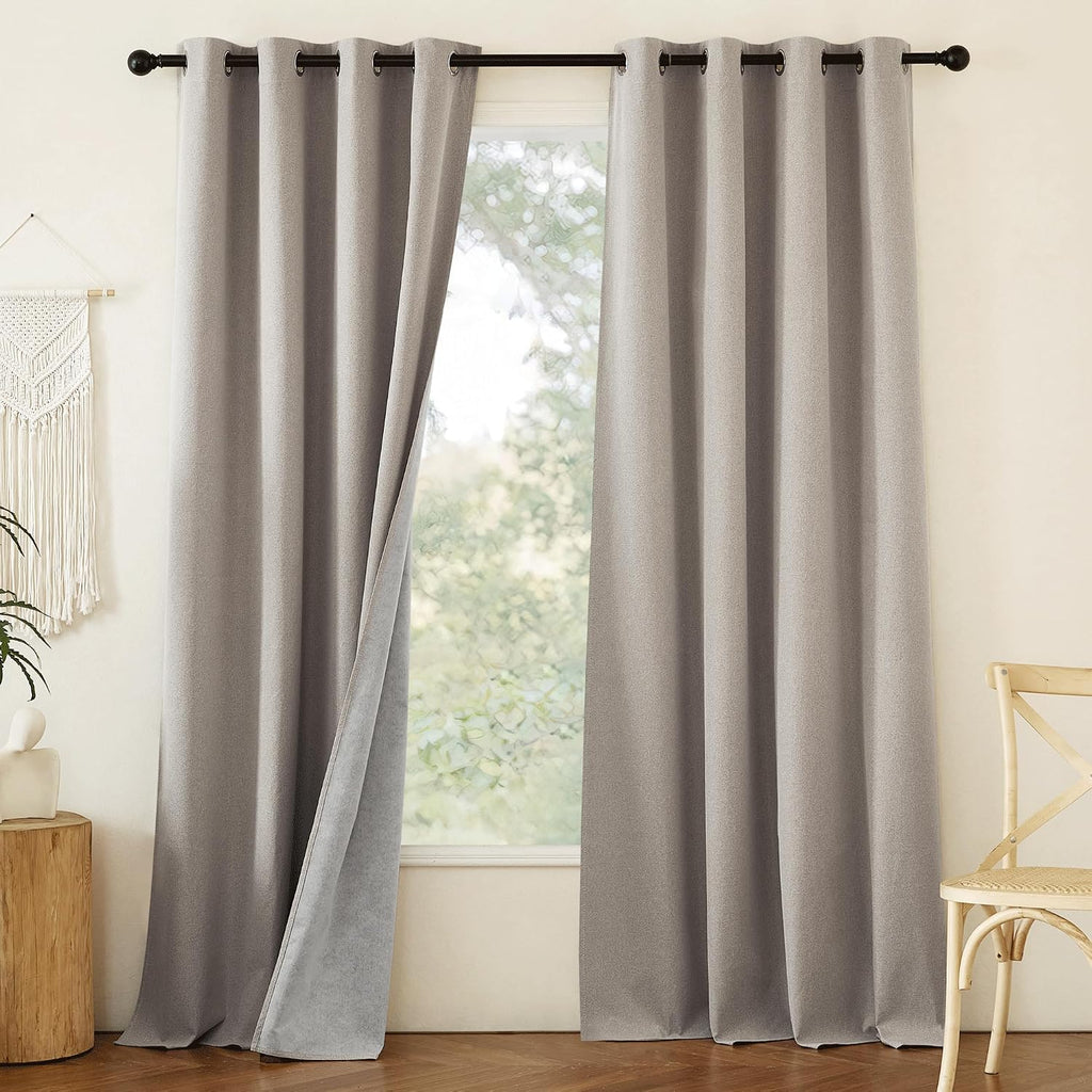 NICETOWN Natural Linen 100% Blackout Curtains 90 inches for Bedroom, Farmhouse Style Keep Warm Faux Linen Blackout Curtains with Thermal…