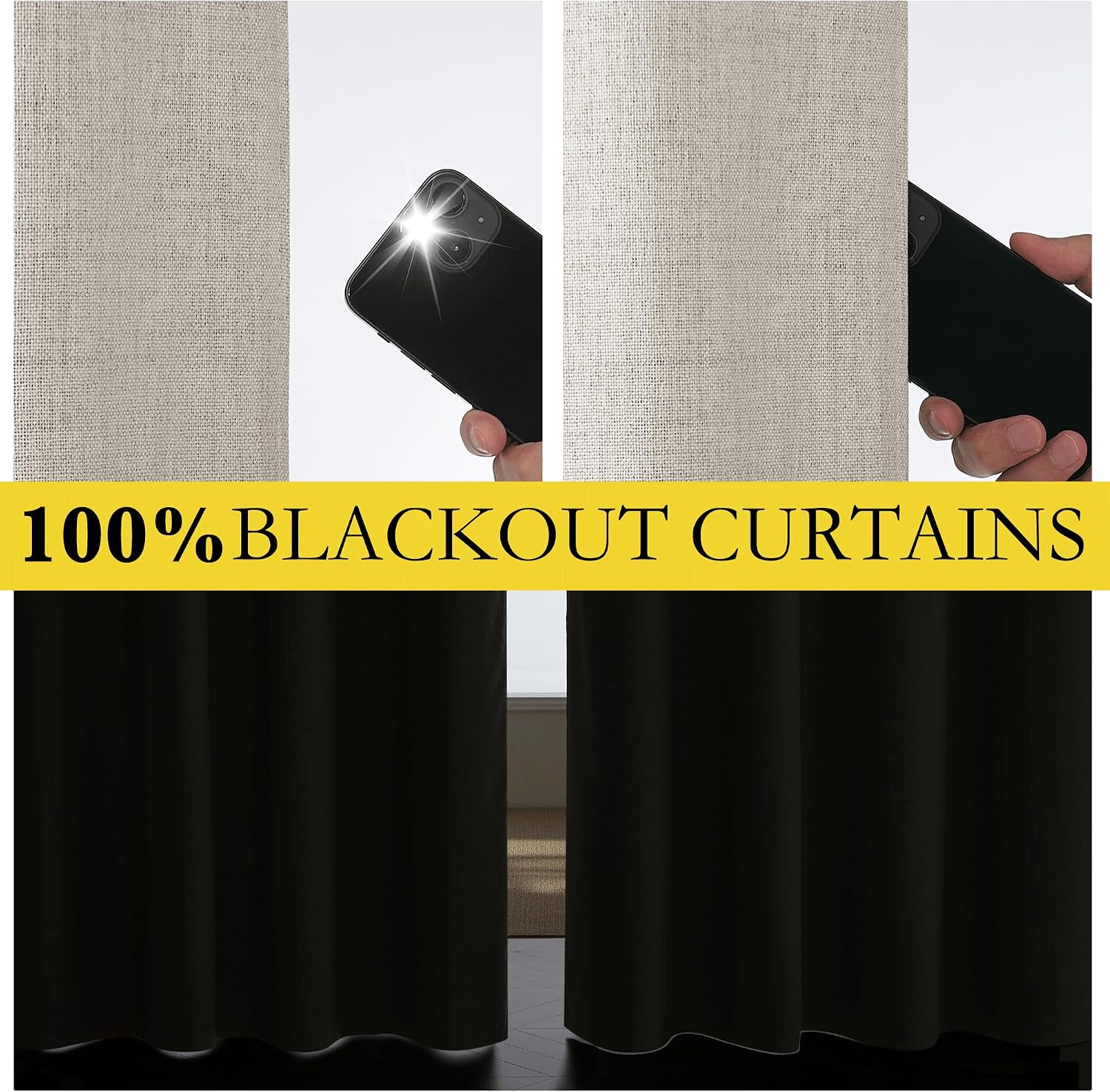 NICETOWN Brich Vintage Open Linen Weave Flax Thermal Curtains, 100% Blackout Curtains 108" Long for Dining Room, Soundproof Window…