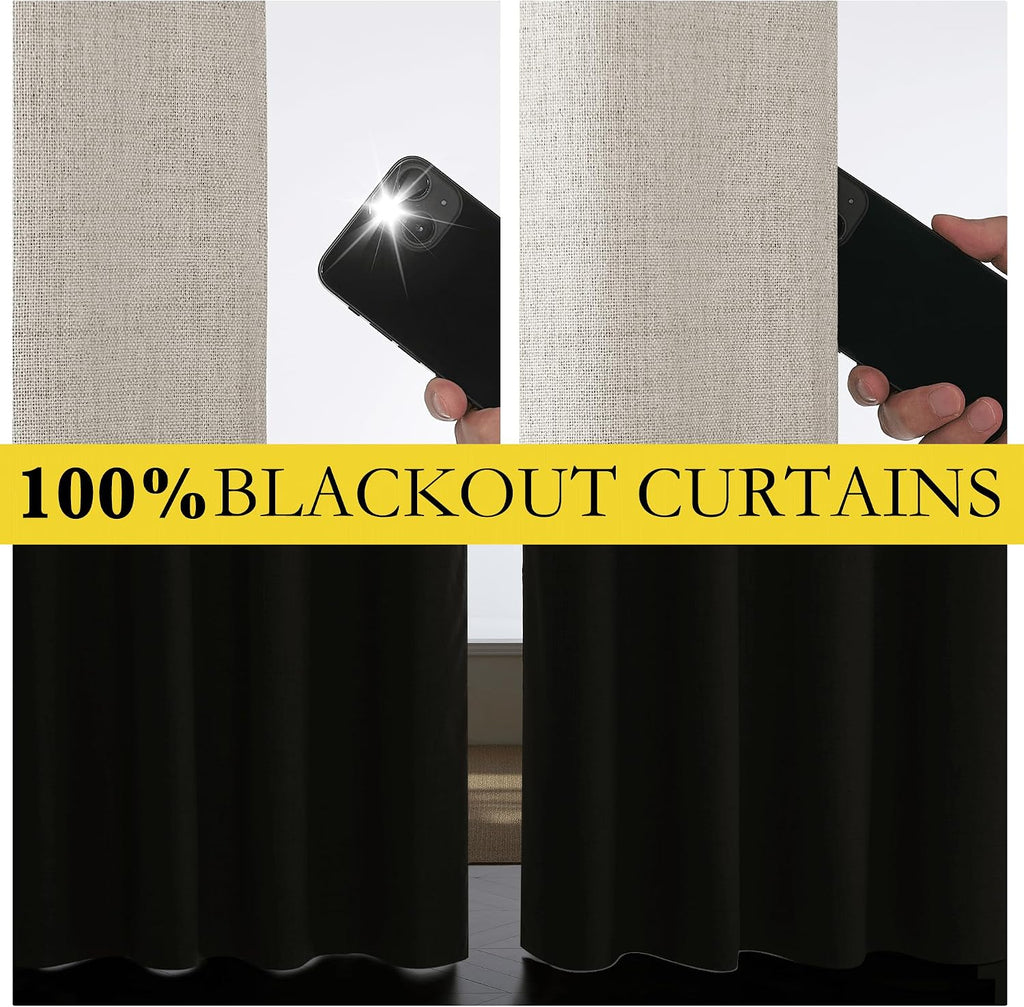 NICETOWN Brich Vintage Open Linen Weave Flax Thermal Curtains, 100% Blackout Curtains 102" Long for Dining Room, Soundproof Window…