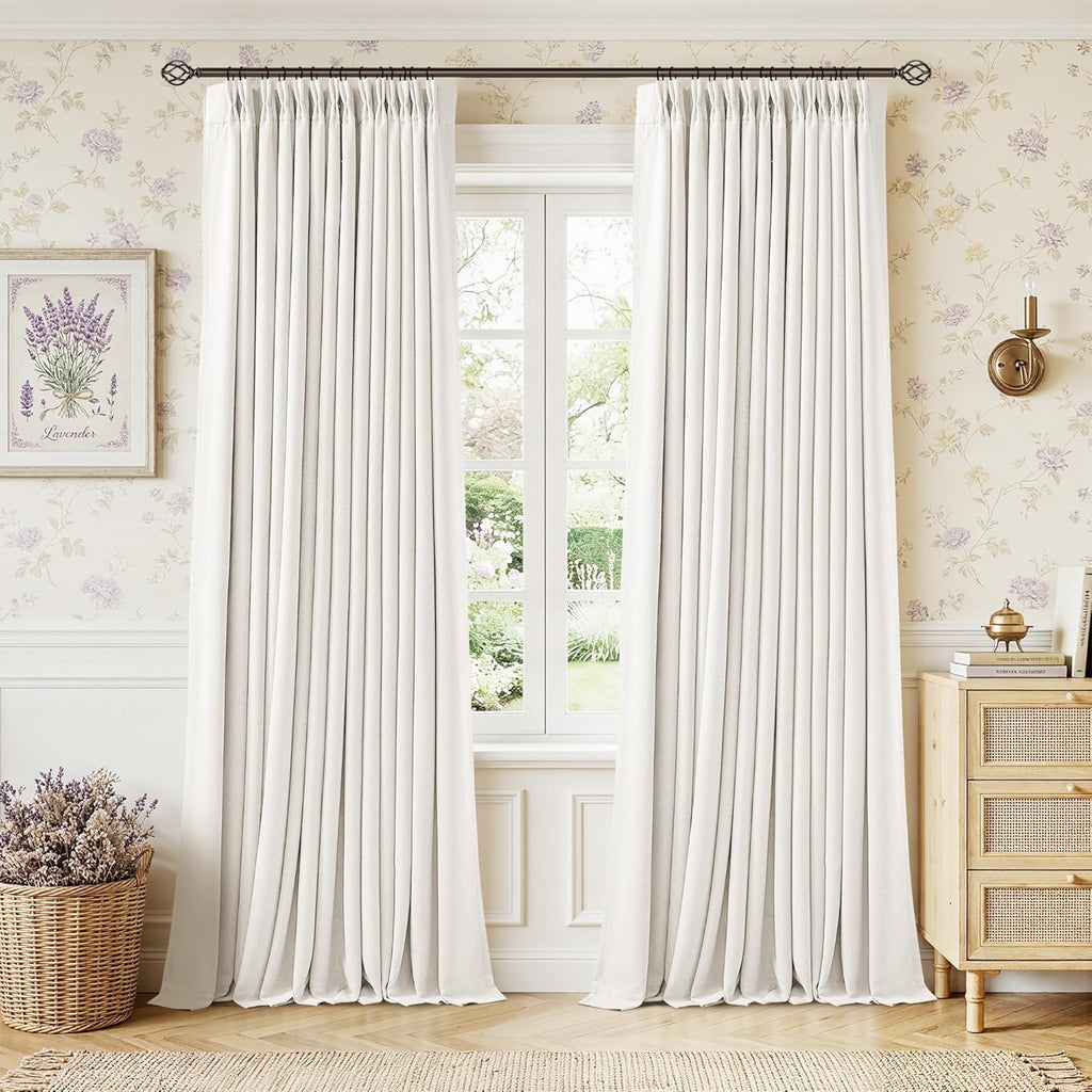 Twodrapes Pinch Pleated Blackout 102 Inch Bedroom Curtains 2 Panels Set Linen Dual Layer Soundproof Farmhouse Window Drapes for Living Room…