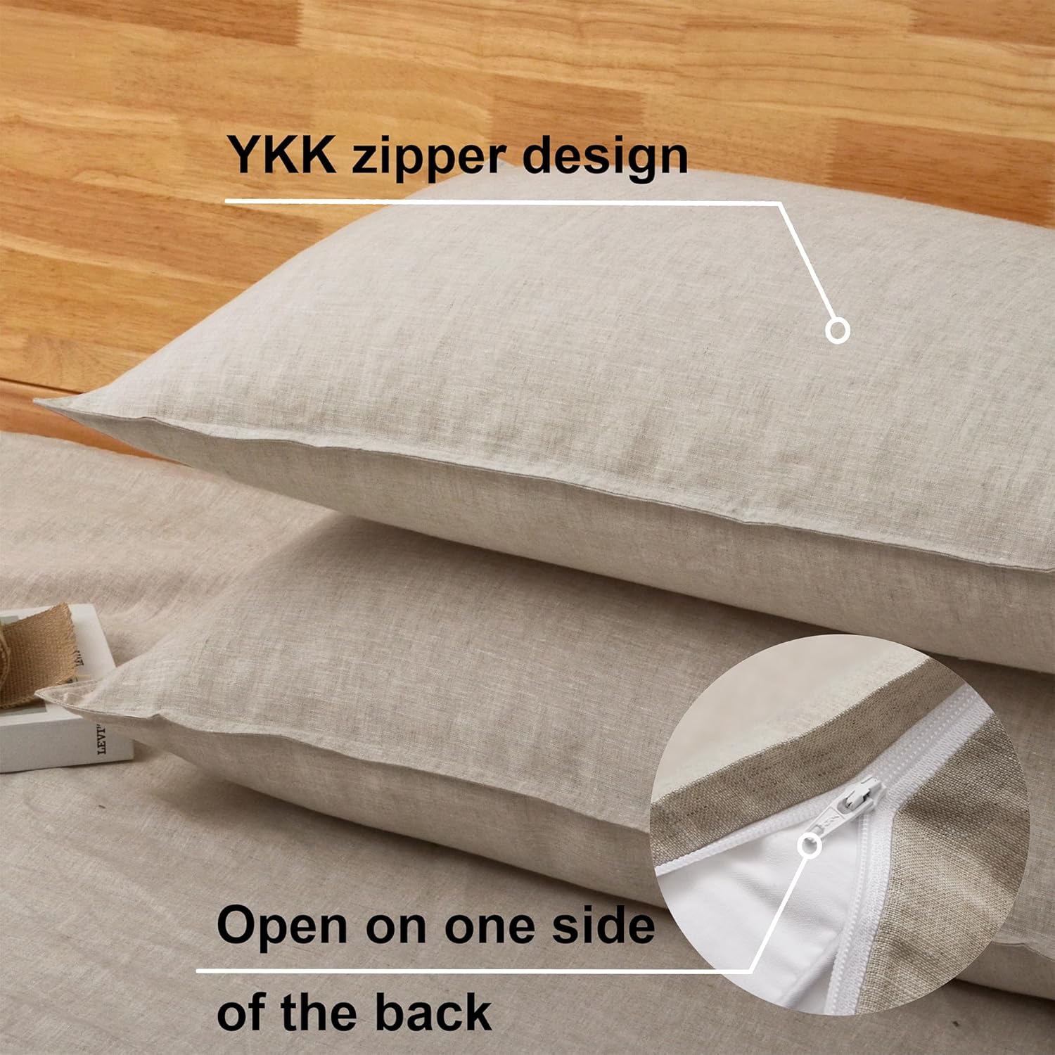 Chuffed 100% French Linen Pillow Cases Queen Size Set of 2, Stone Washed Flax Pillow Shams with Zipper Closure - Breathable & Cooling for H…