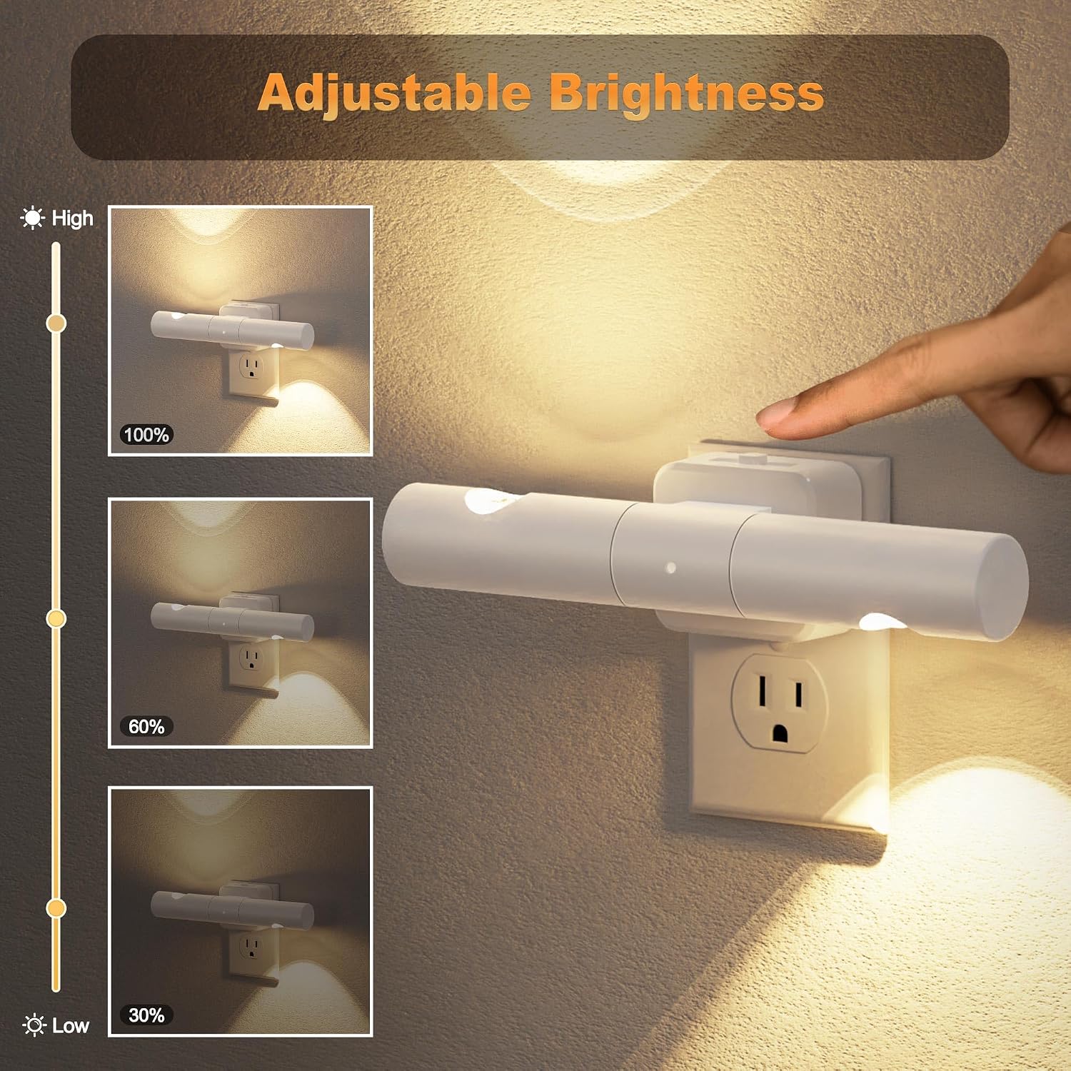 JandCase LED Night Light, 2 Pack Modern Night Lights Plug into Wall, Dusk-to-Dawn Sensor with 3000K Soft White, 0-100LM Dimmable Night…