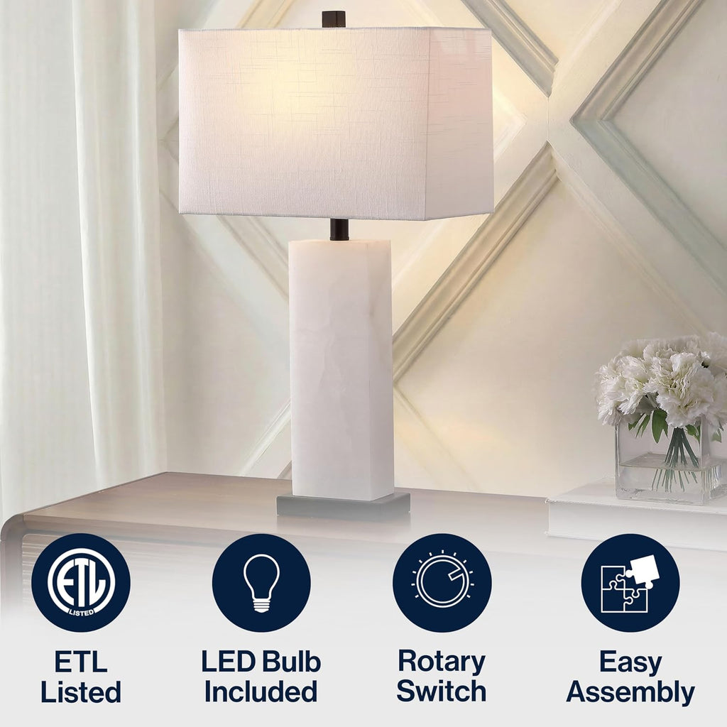 JONATHAN Y 27" White Black Alabaster Rectangular Table Lamp Contemporary Modern Bedside Nightstand Lamp for Living Room Bedroom with…