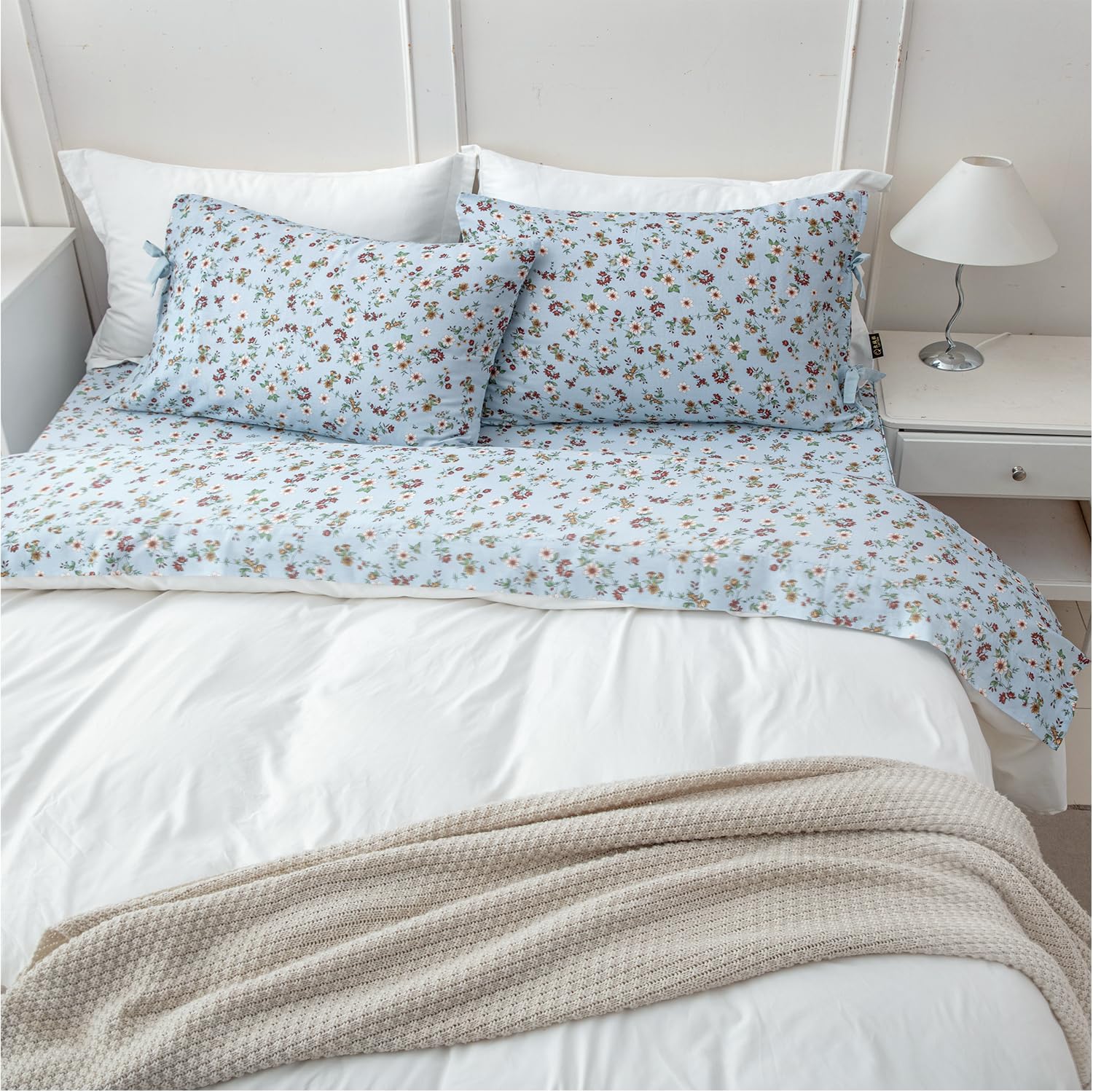 FADFAY Luxury Double Gauze Cotton Full Sheet Set, Vintage Wildflower Floral Muslin Sheets, Ultra Soft Breathable Cottagecore Floral Bed…