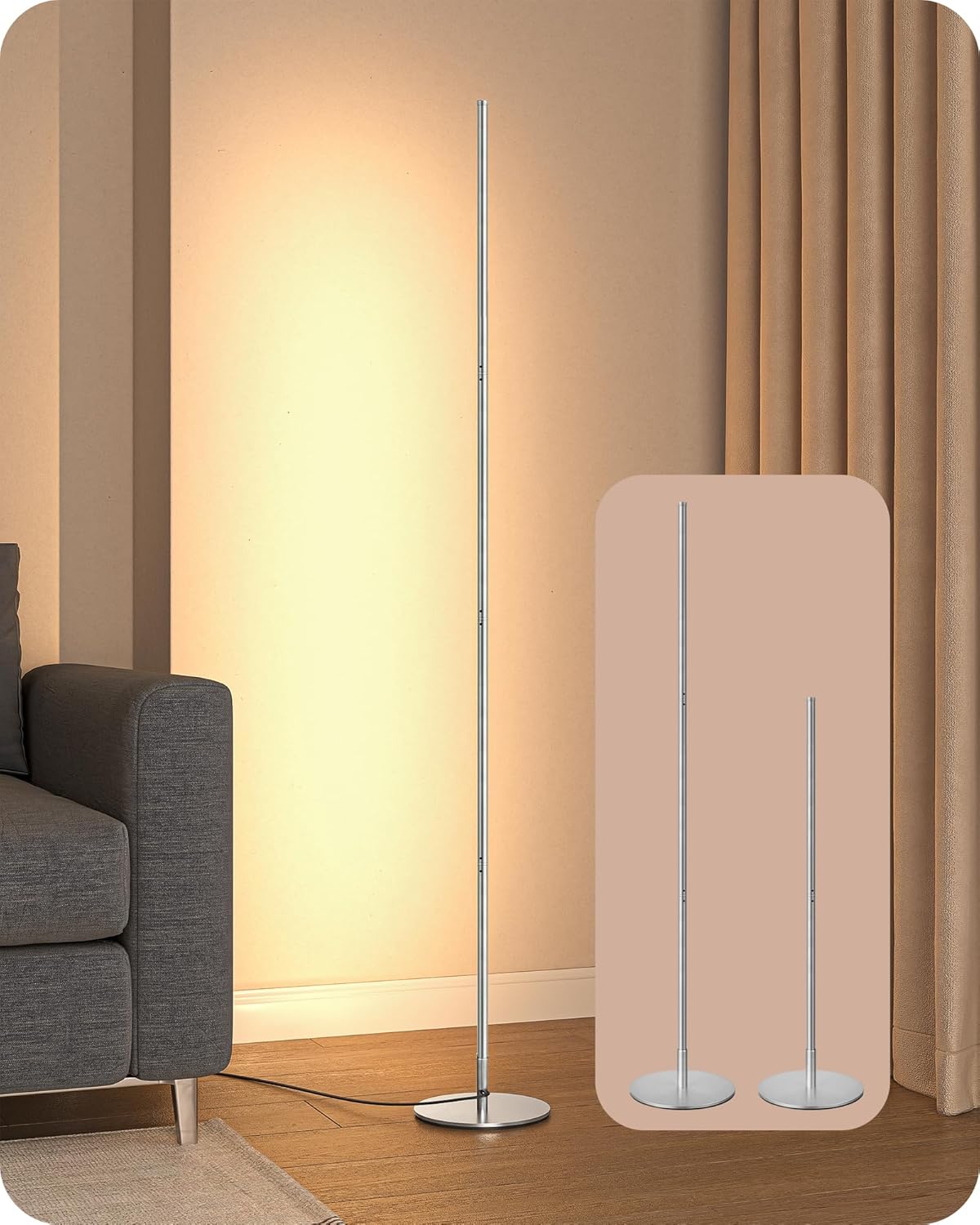 Edishine LED Corner Floor Lamp, Minimalist Dimmable Mood Light, Adjustable Height, 57.5" Tall Floor Lamp for Bedroom, Living Room, Home Off…