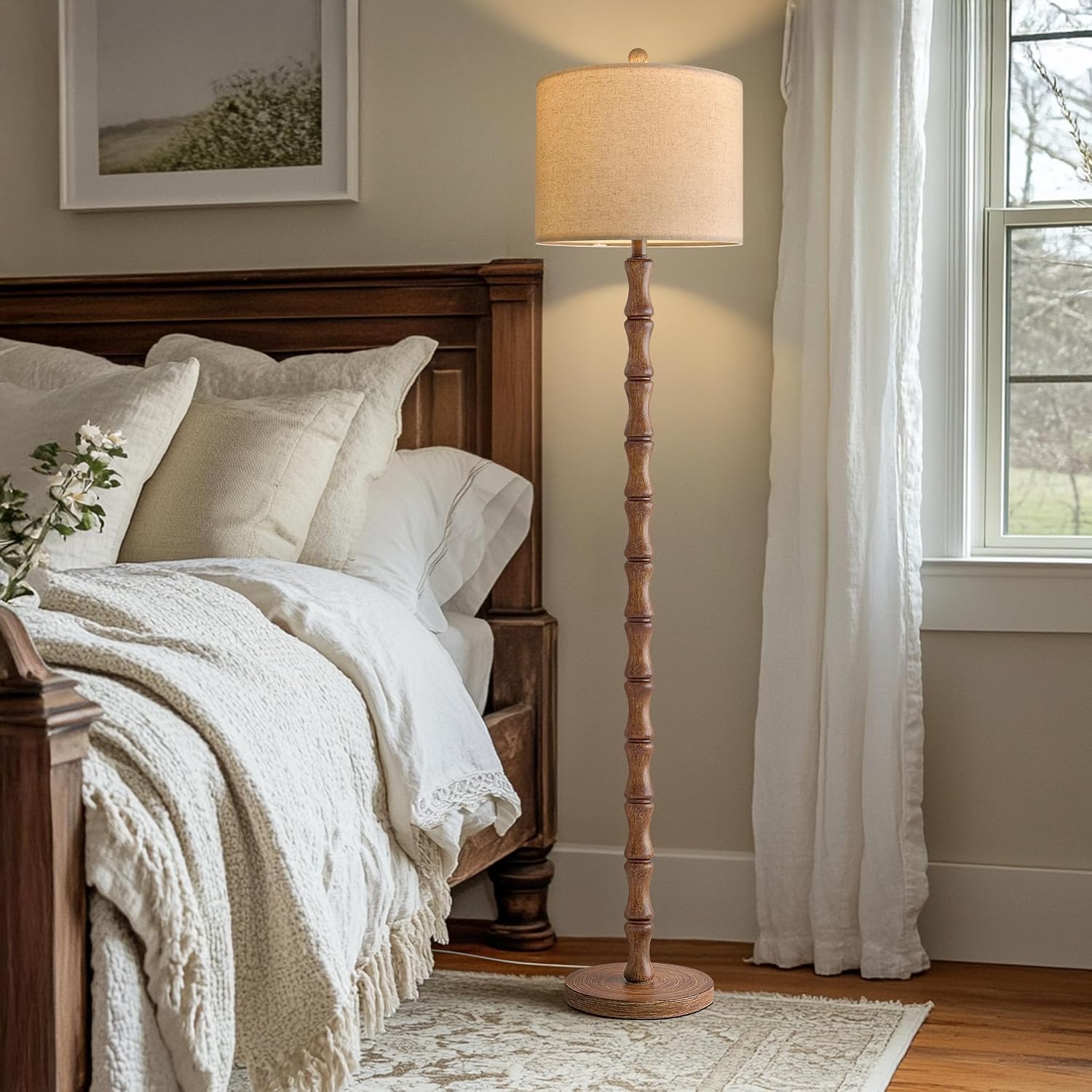 BOBOMOMO 62" Rustic Floor Lamp for Living Room, Retro Farmhouse Floor Lamp Rotary Switch, Resin Standing Lamp for Living Room, Corner…